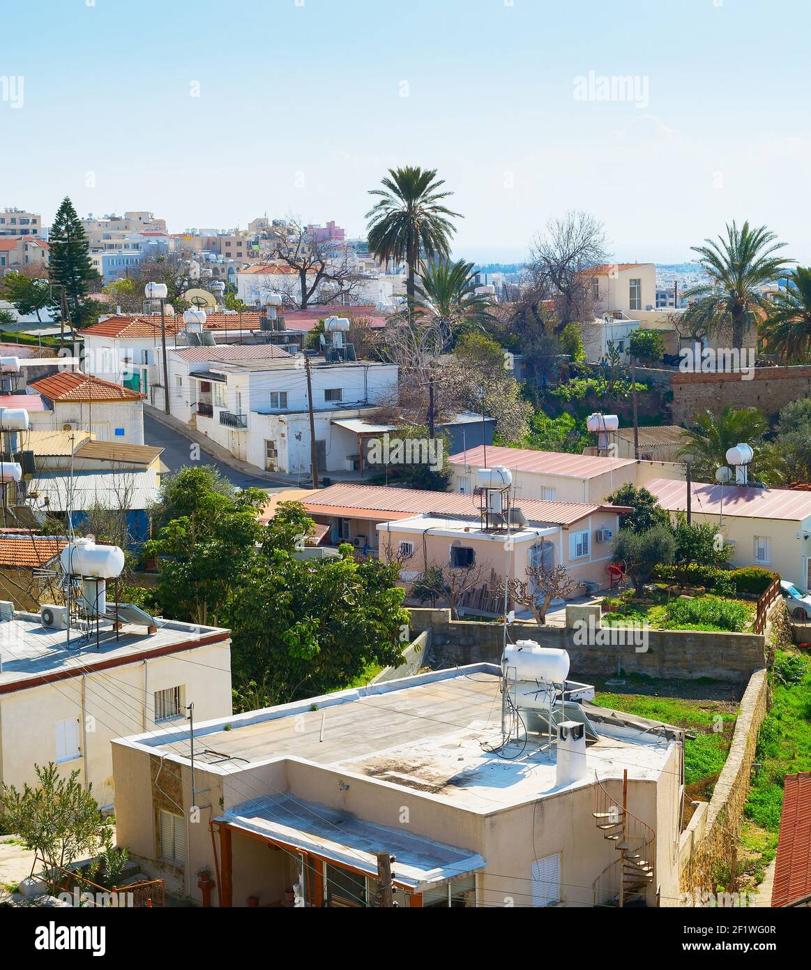 Paphos Skylin Sonnentag, Zypern Stockfoto