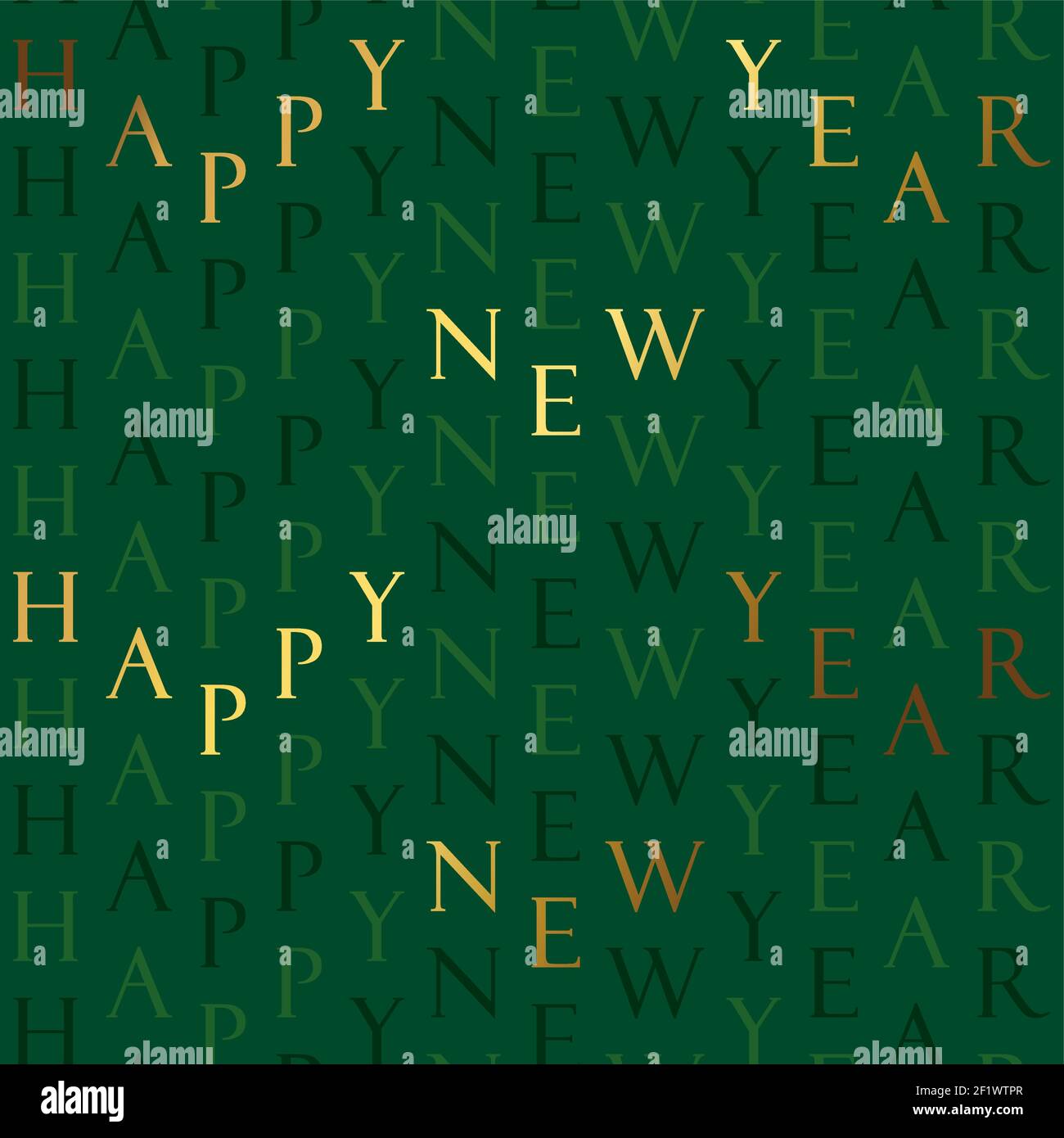 Happy New Year nahtlose Muster Illustration. Vintage Gold Luxus Text Zitat auf grünem Hintergrund für elegante Party-Event oder Saison Grüße. Golden Stock Vektor