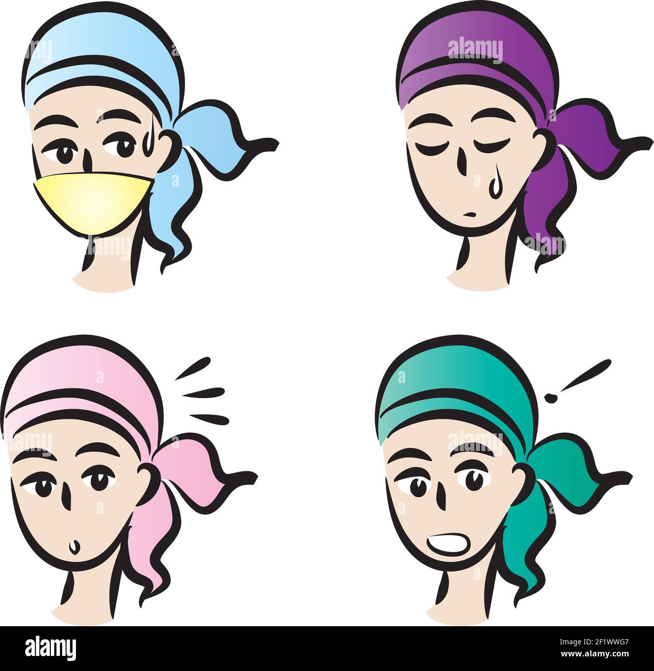 Cartoon Mädchen Gesicht Emoji Set Stockfoto