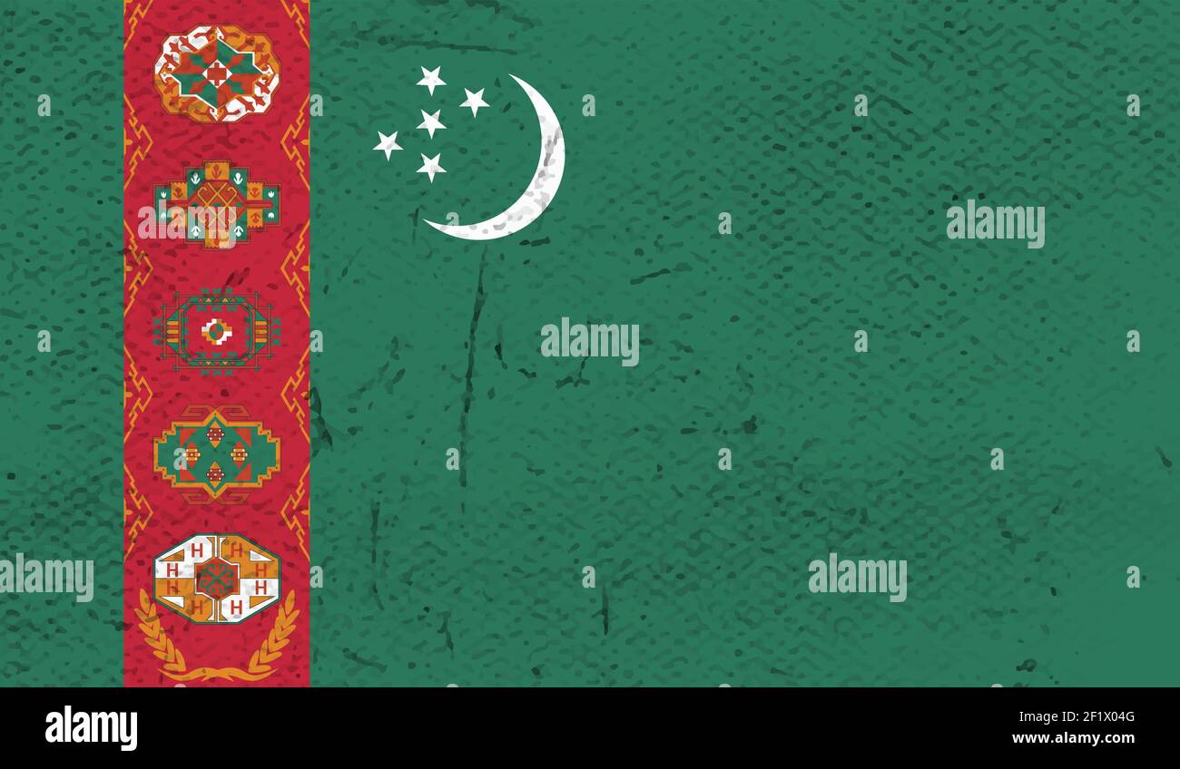 Grunge Turkmenistan Flagge. Turkmenistan Flagge mit wehenden Grunge Textur. Stock Vektor