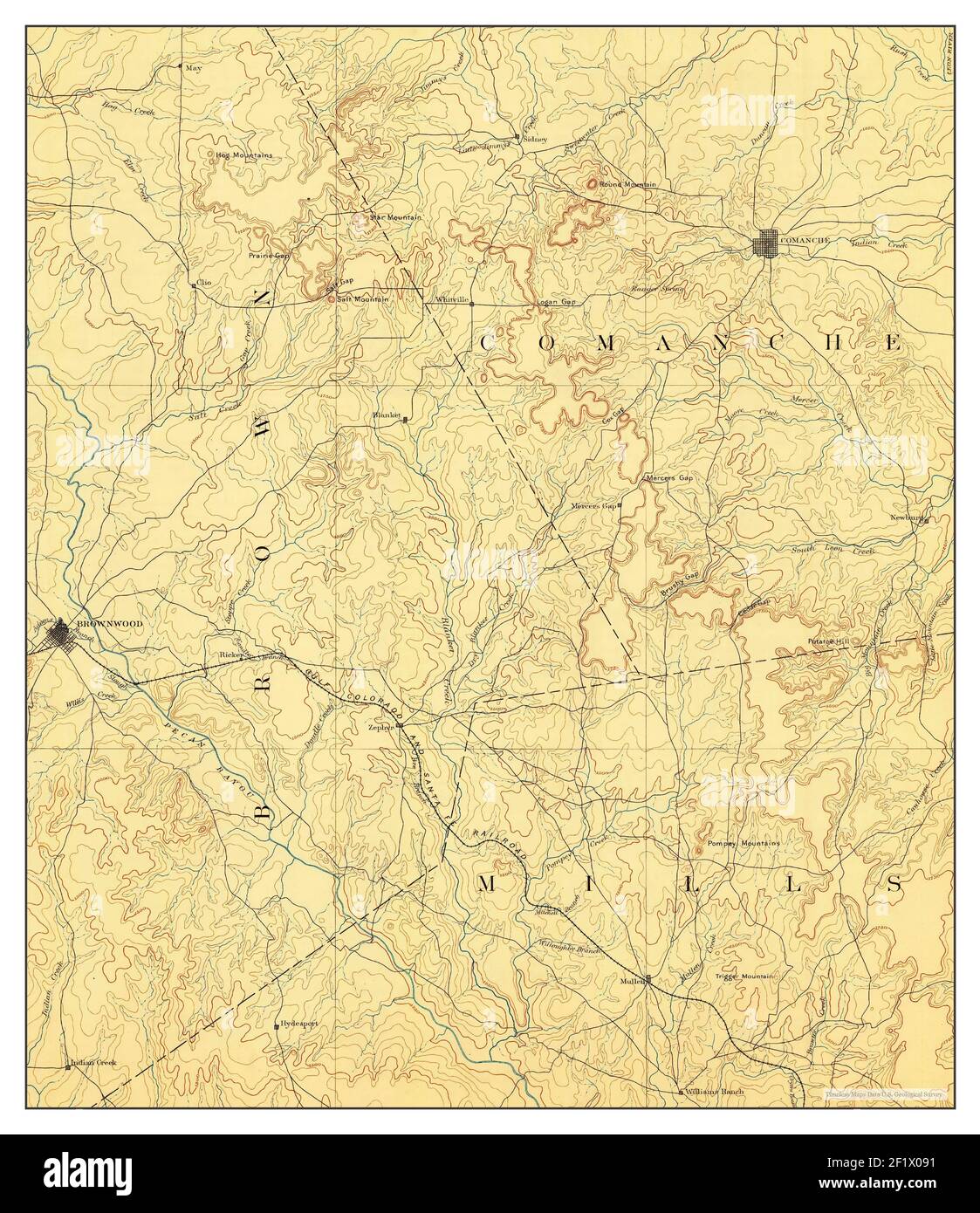 Brownwood, Texas, Karte 1889, 1:125000, Vereinigte Staaten von Amerika von Timeless Maps, Daten U.S. Geological Survey Stockfoto