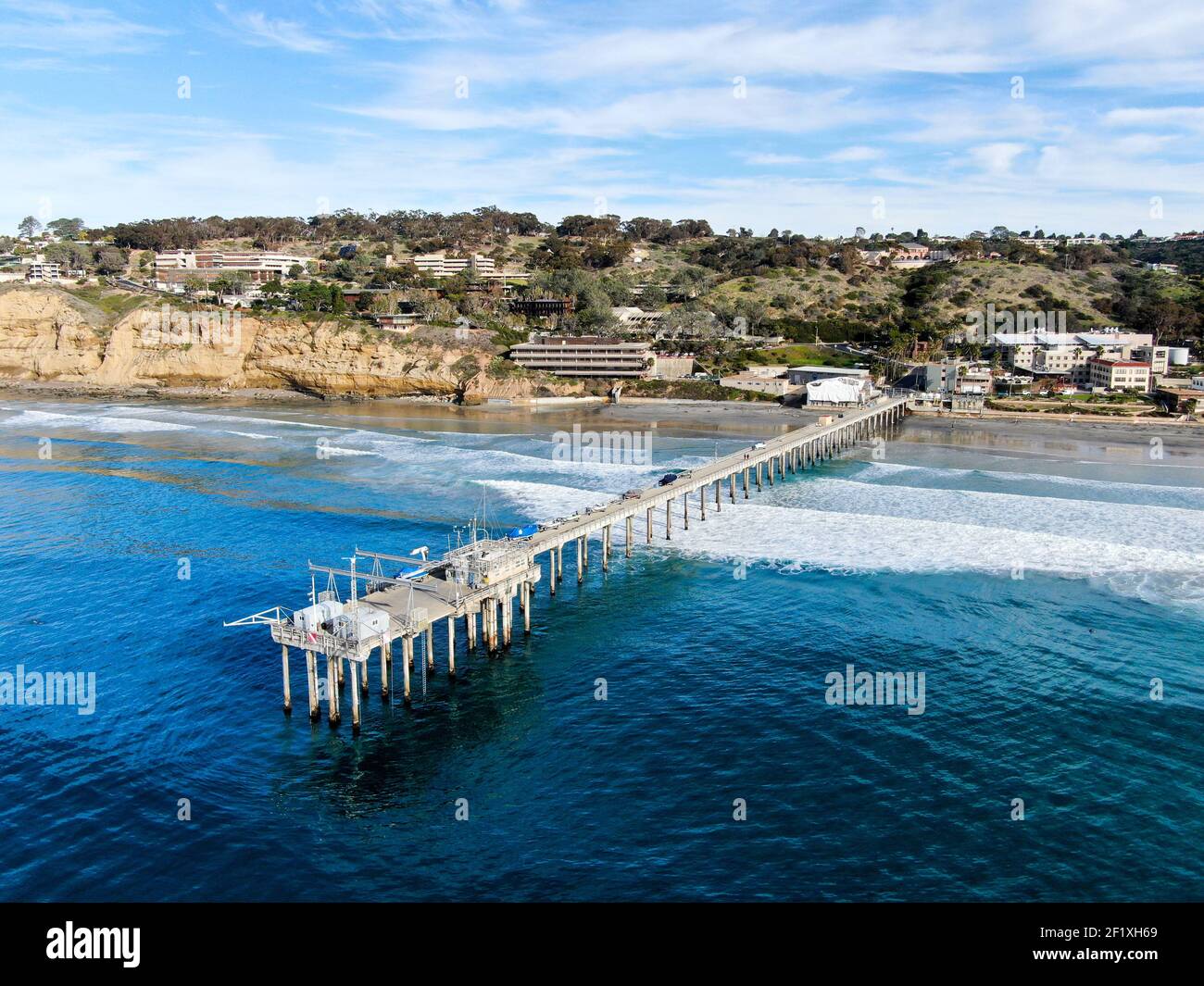Luftaufnahme des scripps Pier Institute of Oceanography, La Jolla, San Diego, Kalifornien, USA. Stockfoto