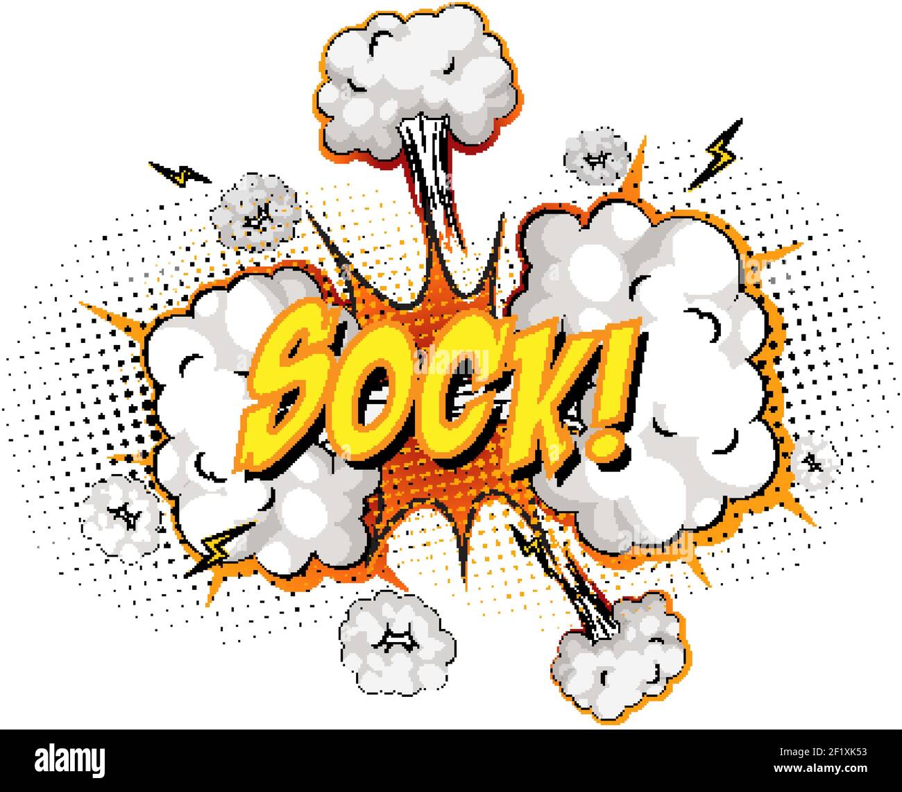 SOCK Text auf Comic Cloud Explosion isoliert auf weißem Hintergrund Abbildung Stock Vektor