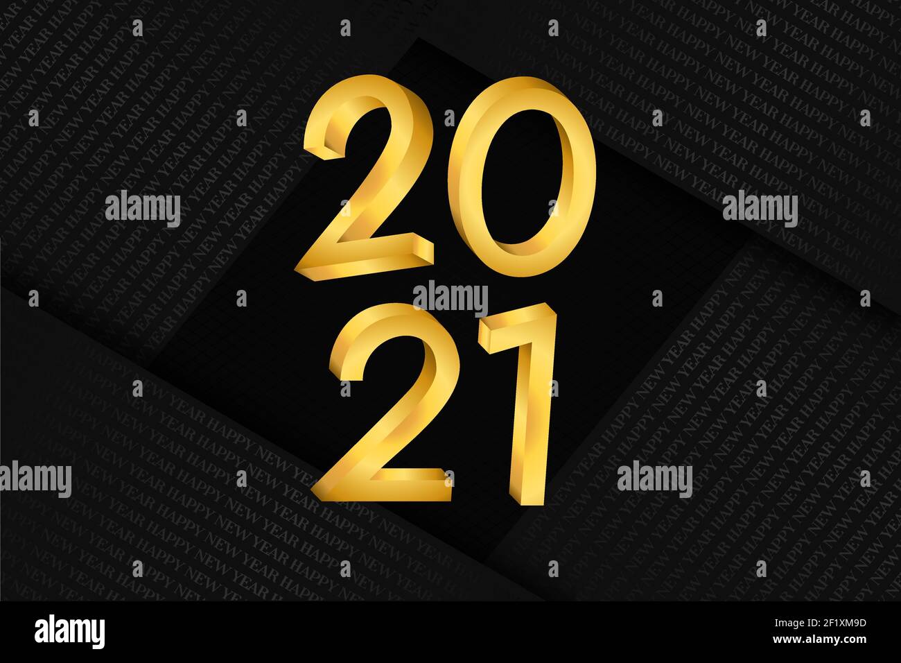 Frohes neues Jahr 2021 Banner. 3D Gold Kalendernummer in Luxus-Gold-Farbe mit schwarzem Papier Falte Hintergrund für Urlaub Event Einladung oder Jahreszeiten gre Stock Vektor