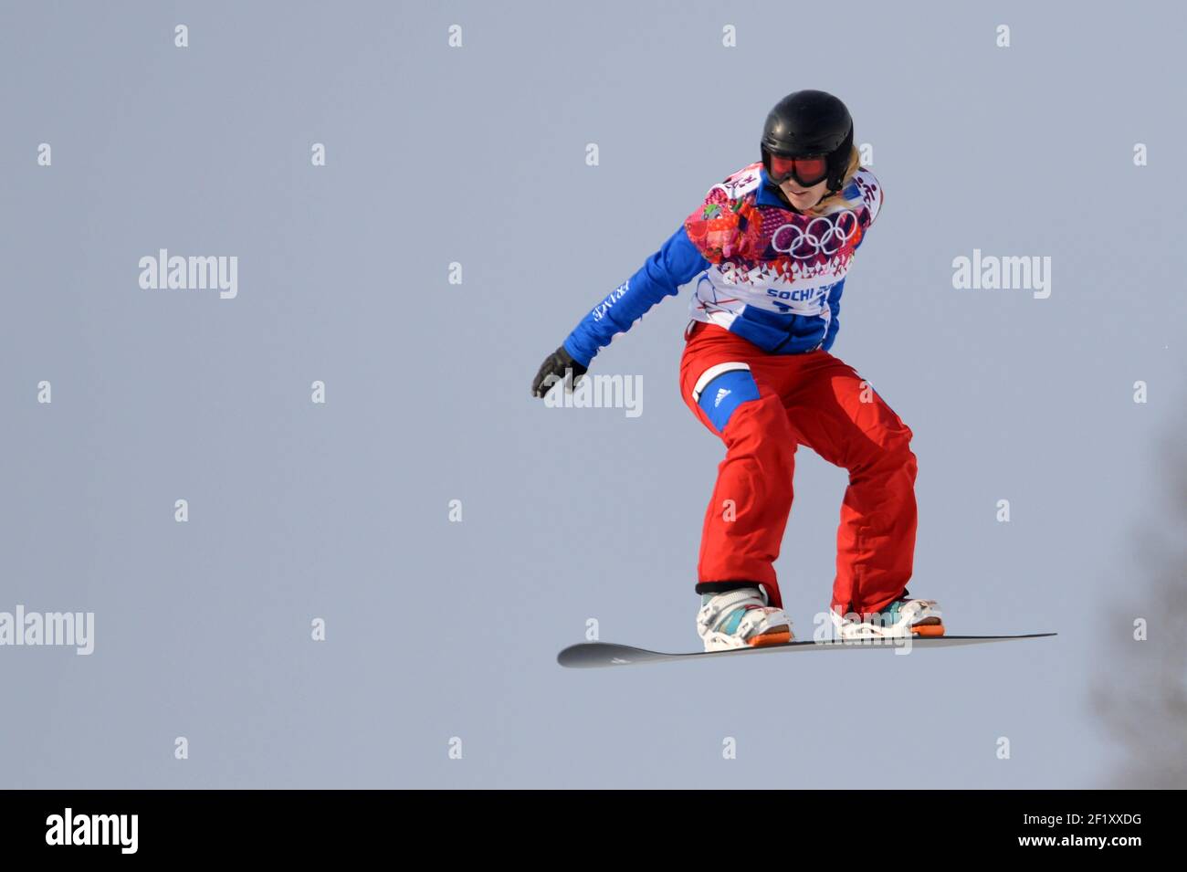 Xxxxxxxxx, während der Frauen Snowboard Cross der XXII Olympischen Winterspiele Sotchi 2014, im Rosa Khutor Extreme Park, am 16. Februar 2014 in Sotschi, Russland. Fotopool KMSP / DPPI Stockfoto