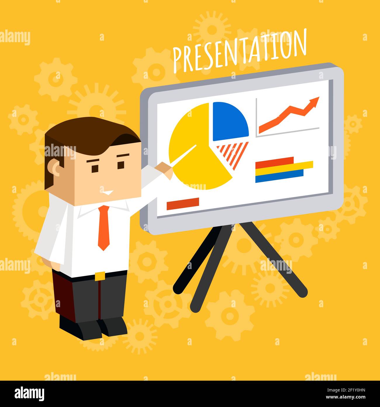 Geschäftsmann zeigt auf Präsentation Board Charts und Diagramme, Daten