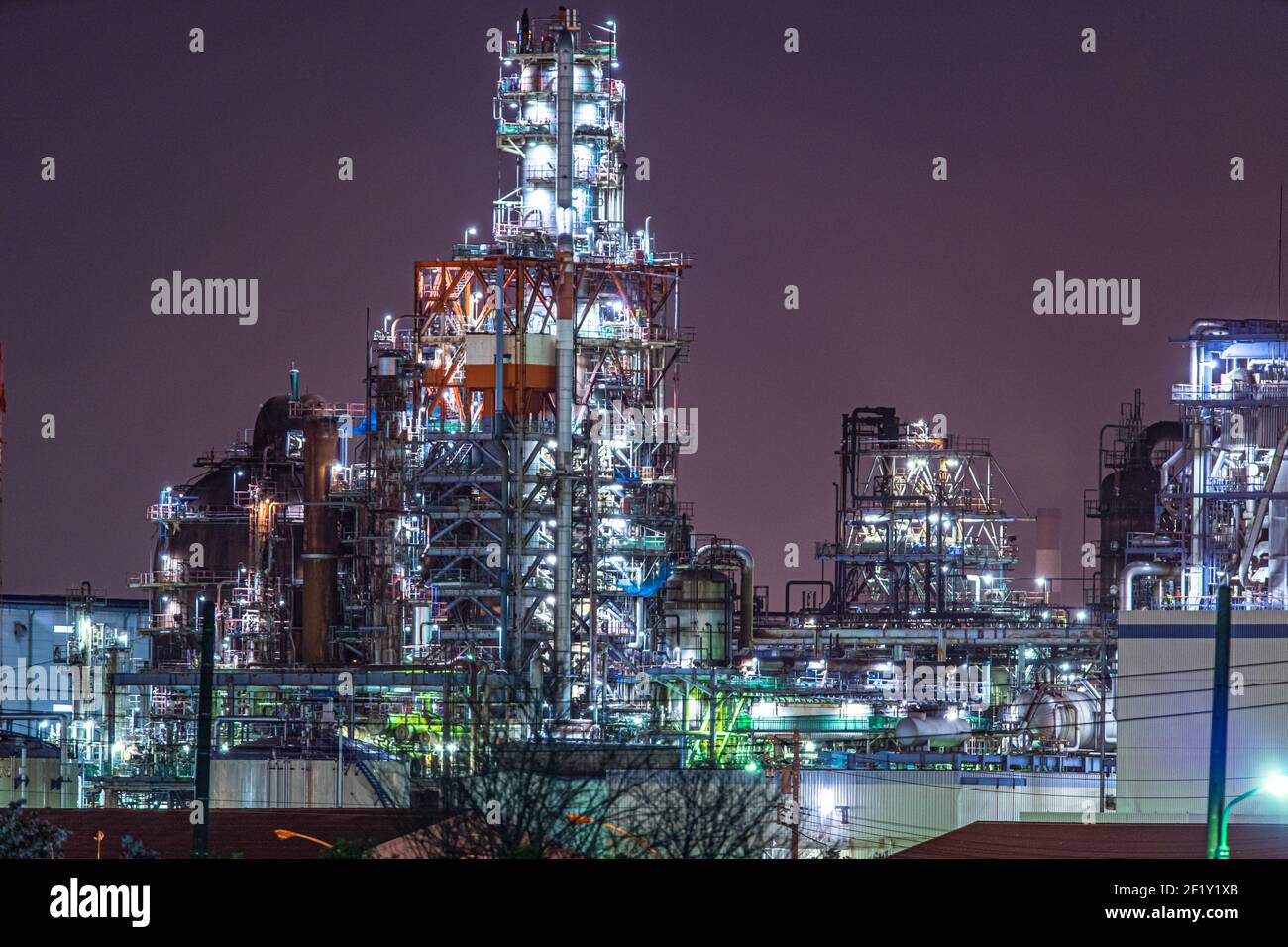 Fabrik Nachtansicht der Kawasaki Keihin Industriezone Stockfoto