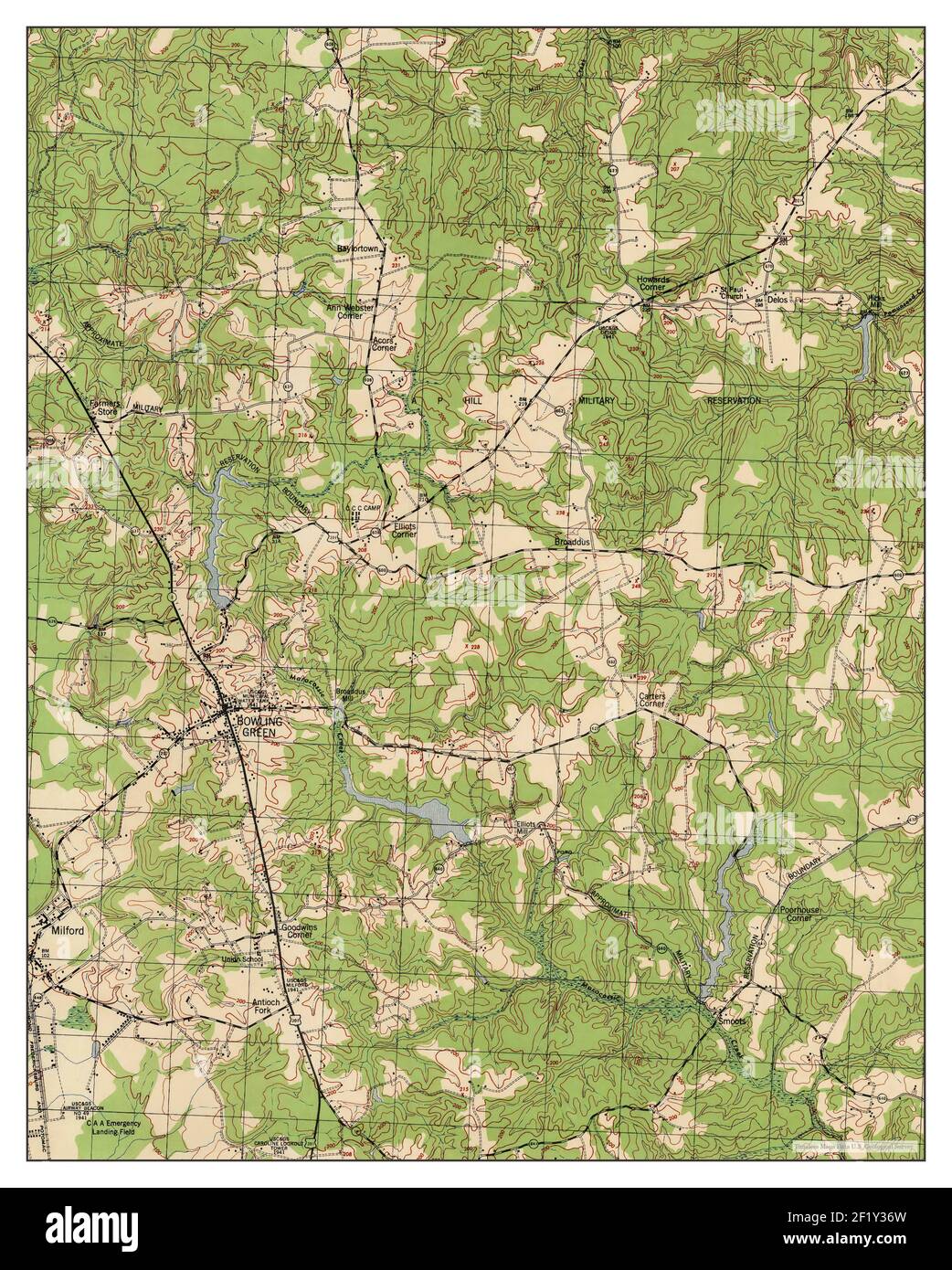 Bowling Green, Virginia, Karte 1942, 1:31680, Vereinigte Staaten von Amerika von Timeless Maps, Daten U.S. Geological Survey Stockfoto