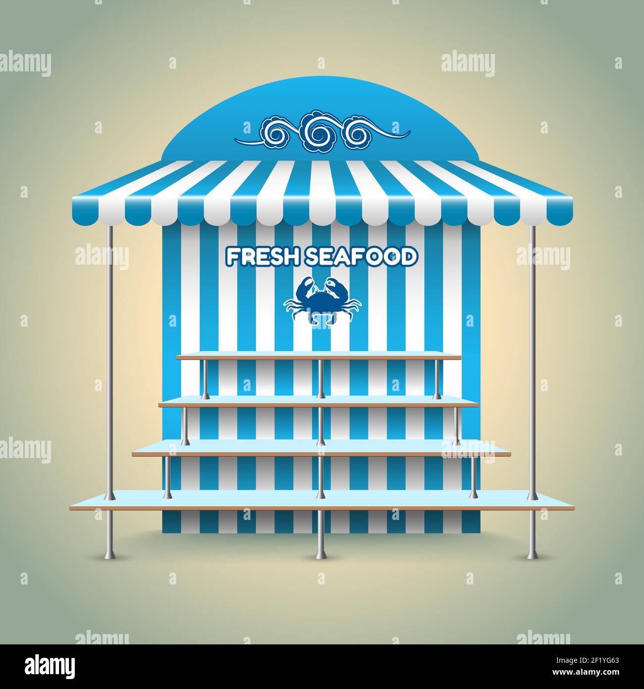 Stand für Meeresfrüchte. Kiosk und Shop, Einzelhandel und Fisch, frische Ernährung. Vektorgrafik Stock Vektor