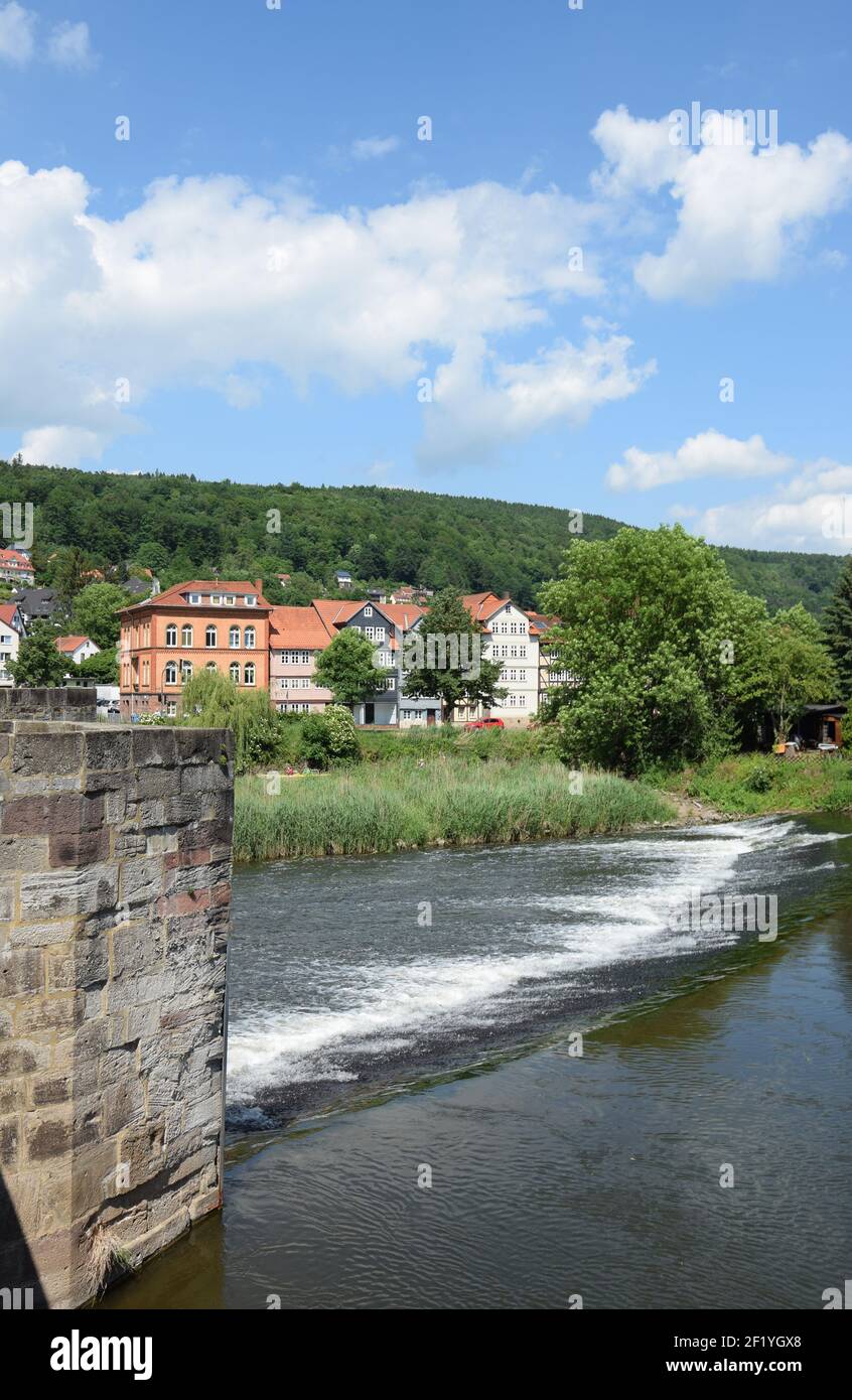Werra an der alten Werra-Brücke in Hannoversch Münden Stockfoto