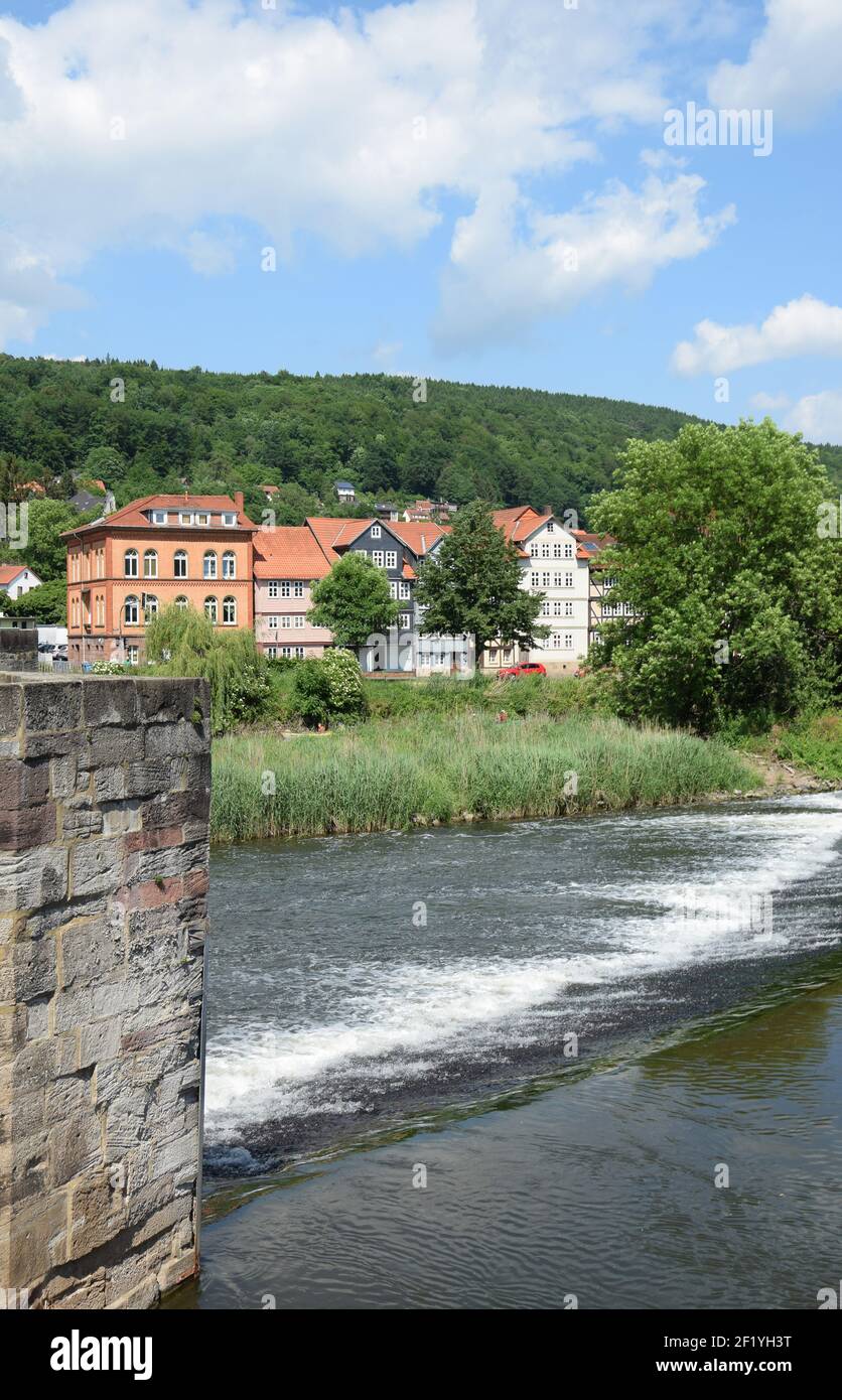 Werra an der alten Werra-Brücke in Hannoversch Münden Stockfoto