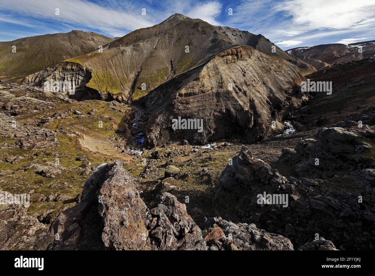 GrÃ¦Nagil Gorge in der vulkanischen Fläche von â €‹â €‹BlÃ¡hnÃºkur, Landmannalaugar, Fjallabak Park, Island Stockfoto