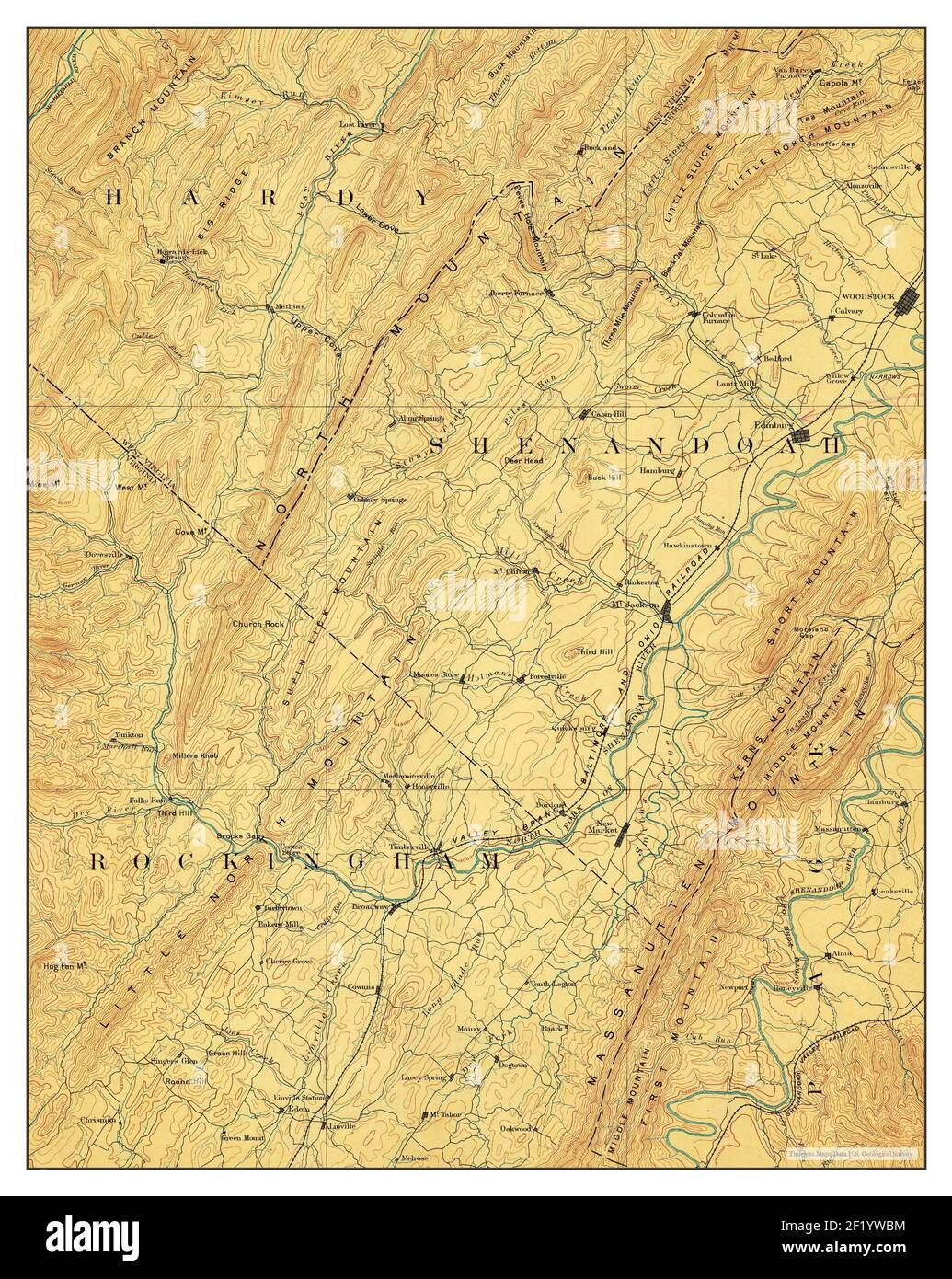 Woodstock, Virginia, Karte 1892, 1:125000, Vereinigte Staaten von Amerika von Timeless Maps, Daten U.S. Geological Survey Stockfoto