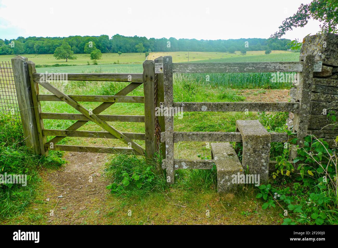 Themse: Tor und Stil, die zur Quelle des Flusses führen. Stockfoto