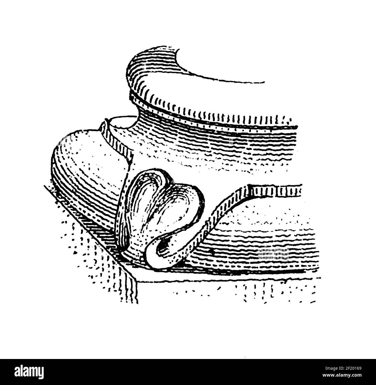 Antiker 19th-Jahrhundert-Stich von architektonischen Elementen aus dem Kloster Heiligenkreuz. Veröffentlicht in Systematischer Bilder-Atlas zum Conversations-Lexikon, Stockfoto