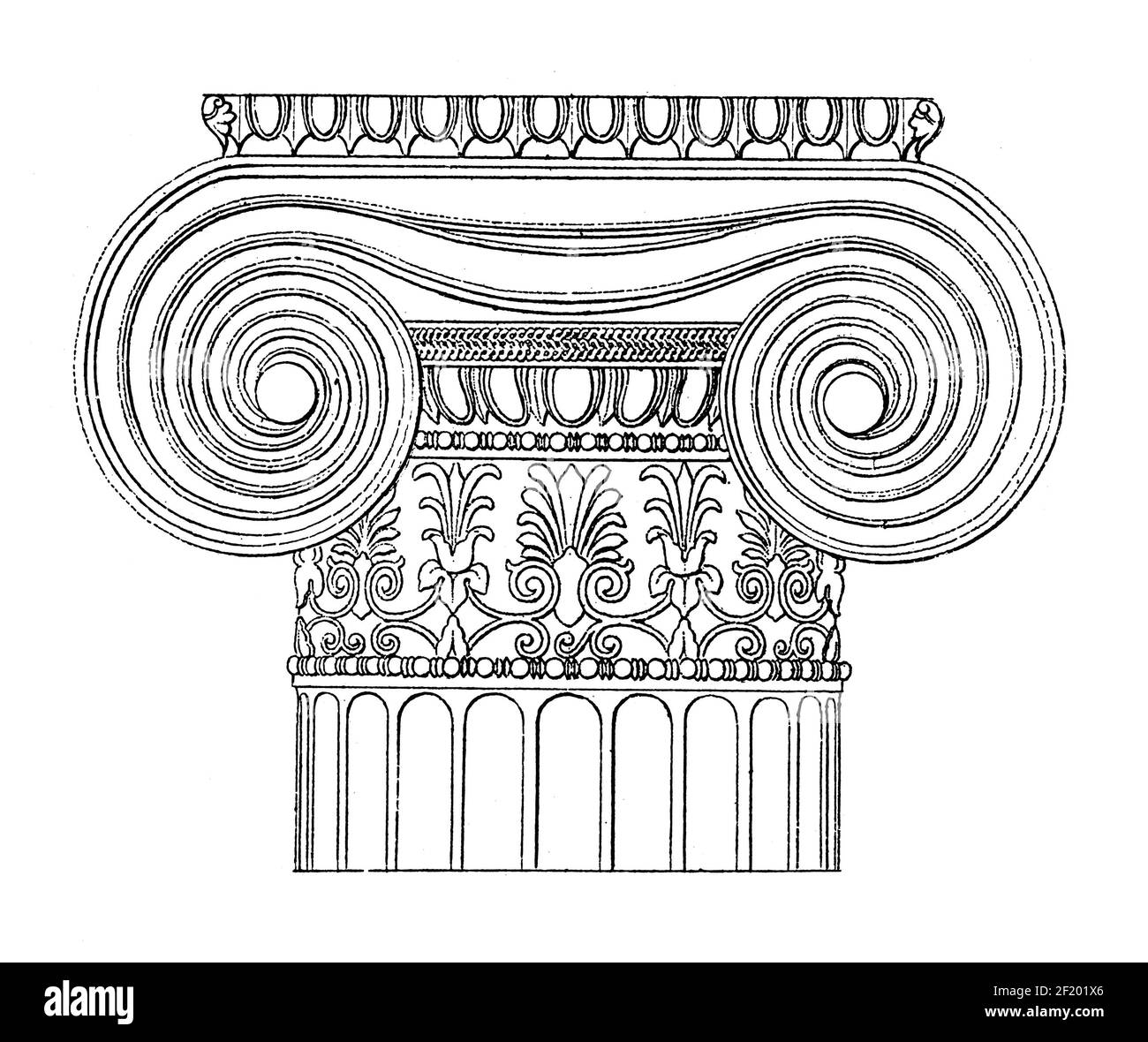 Antike Illustration einer Hauptstadt aus dem Erechteum in Athen. Veröffentlicht in Systematischer Bilder-Atlas zum Conversations-Lexikon, Ikonographische E Stockfoto