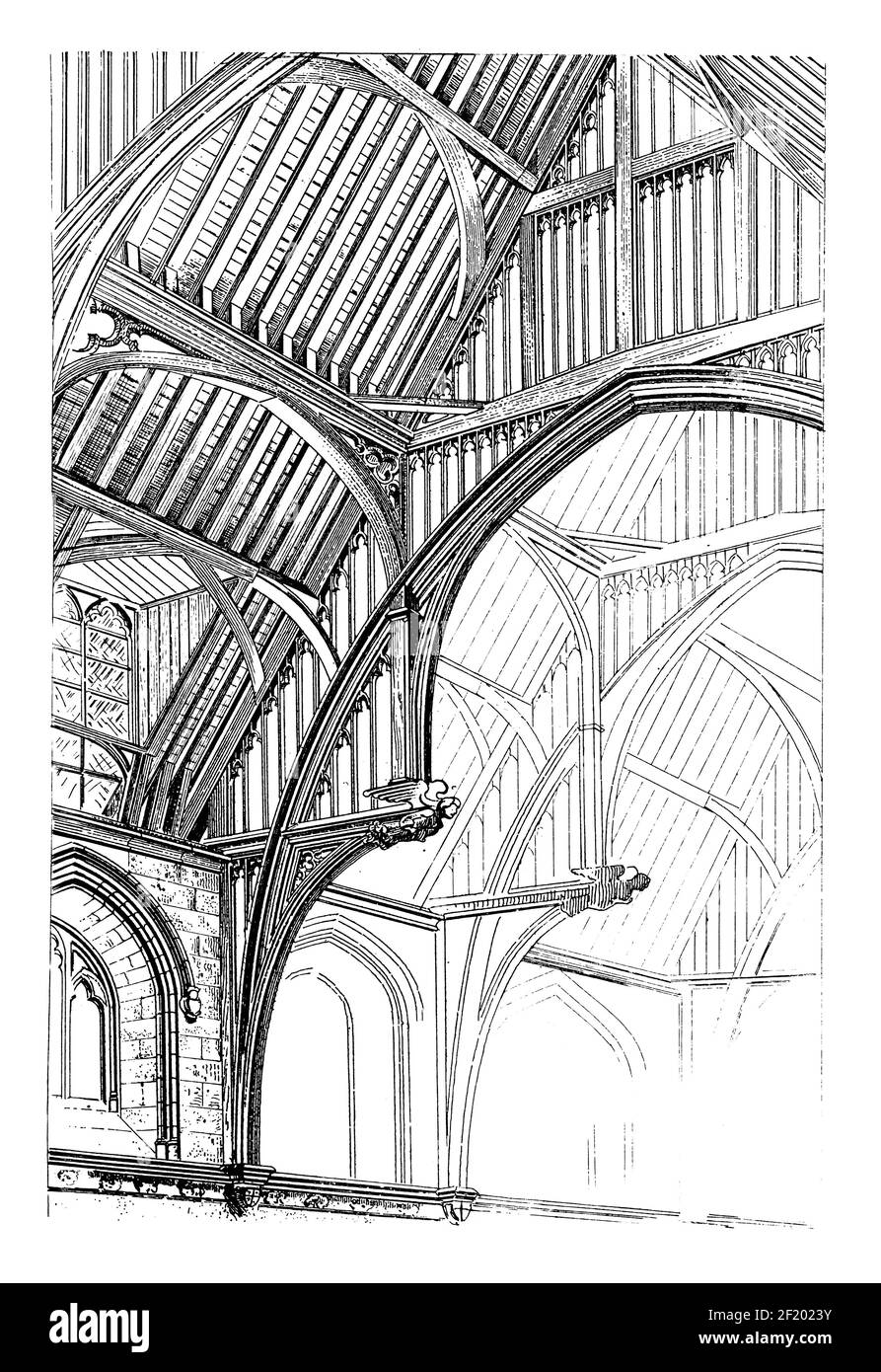 Gravur der Decke der Westminster Central Hall aus dem 19th. Jahrhundert. Veröffentlicht in Systematischer Bilder-Atlas zum Conversations-Lexikon, Ikonographische Stockfoto Gravur der Decke der Westminster Central Hall aus dem 19th. Jahrhundert. Veröffentlicht in Systematischer Bilder-Atlas zum Conversations-Lexikon, Ikonographische Stockfoto