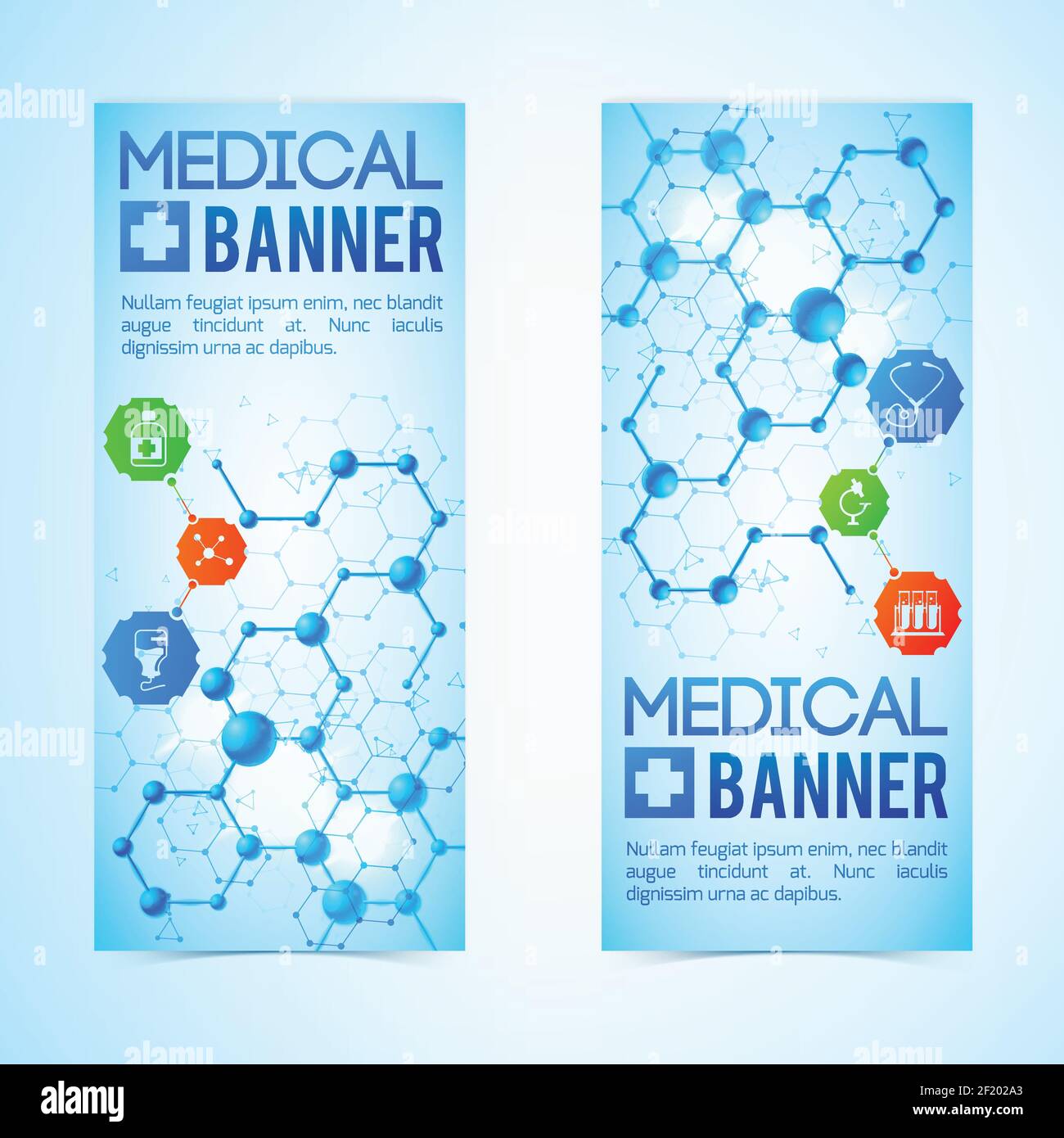 Medizin und Hilfe vertikale Banner mit Gesundheitswesen Symbole realistisch gesetzt Isolierte Vektordarstellung Stock Vektor