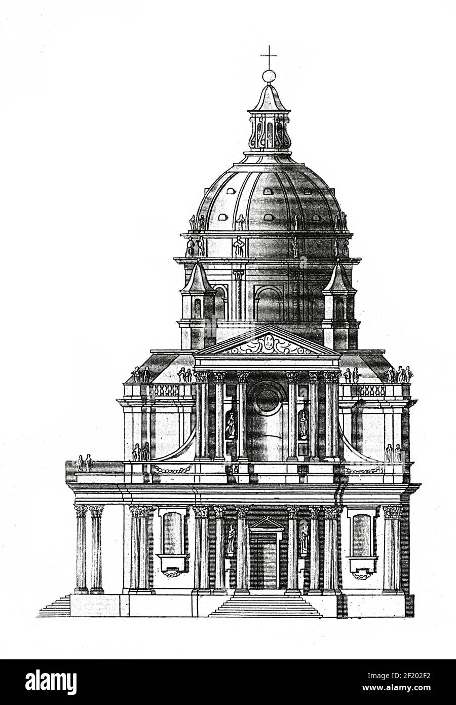 Antiker Kupferstich der Kirche der Sorbonne in Paris, Frankreich. Veröffentlicht in Systematischer Bilder-Atlas zum Conversations-Lexikon, Ikonographische Stockfoto