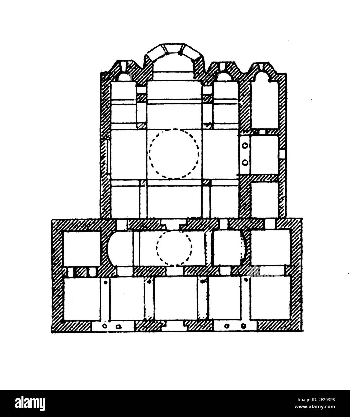19th-Jahrhundert-Illustration des Grundrisses der östlichen orthodoxen Kirche gewidmet Theotokos Kyriotissa in Istanbul, Türkei. Veröffentlicht in Systematischer Stockfoto