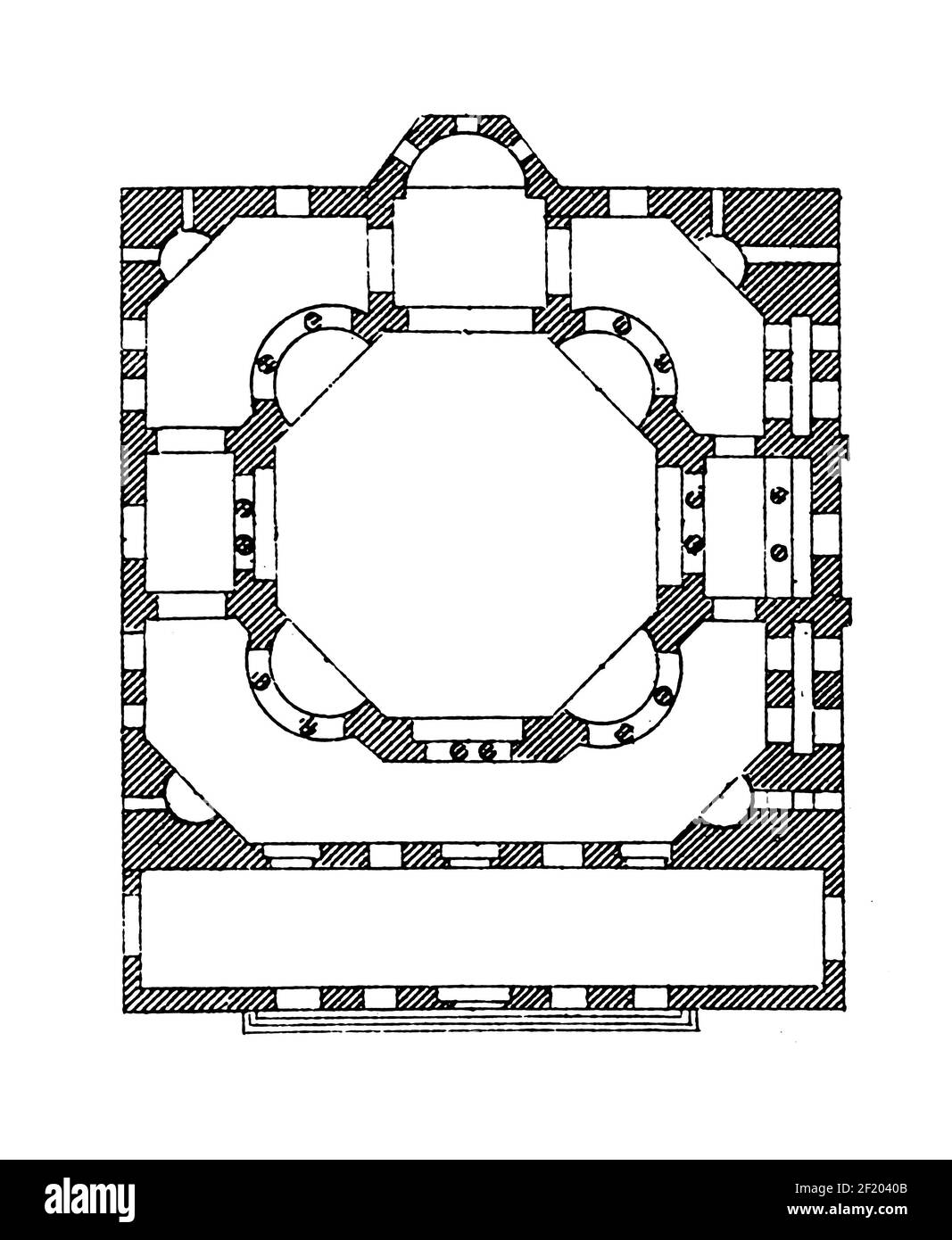 Illustration eines Grundrisses aus dem 19. Jahrhundert der Kirche der Heiligen Sergius und Bacchus in Istanbul, Türkei. Veröffentlicht in Systematischer Bilder-Atla Stockfoto