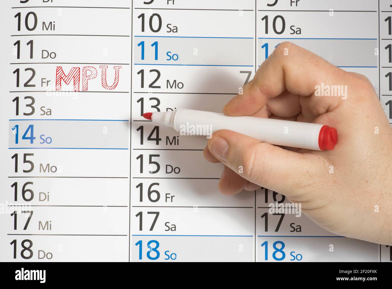 Kalender und Termin für medizinisch-psychologische Untersuchung Stockfoto