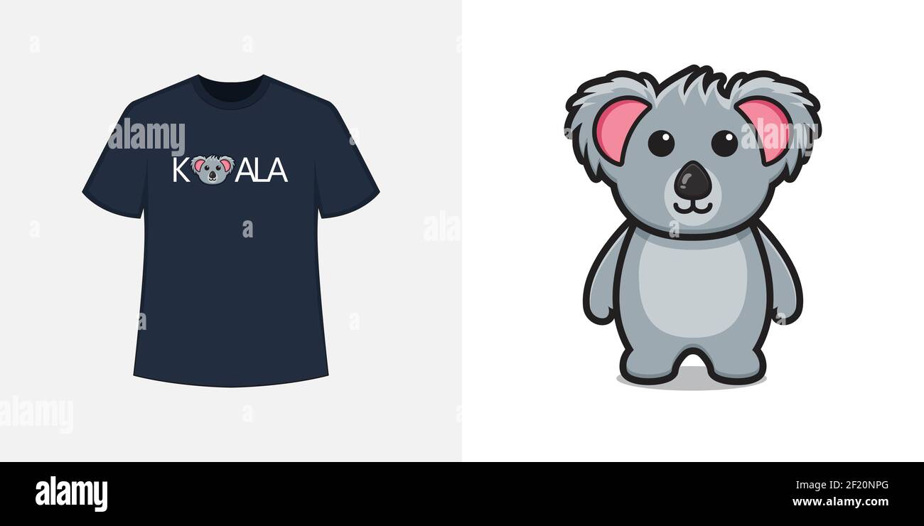 Niedliche Koala Maskottchen Charakter T-Shirt-Stil und trendige Kleidung Design, Typografie Druck, Vektor-Illustration. Stockfoto