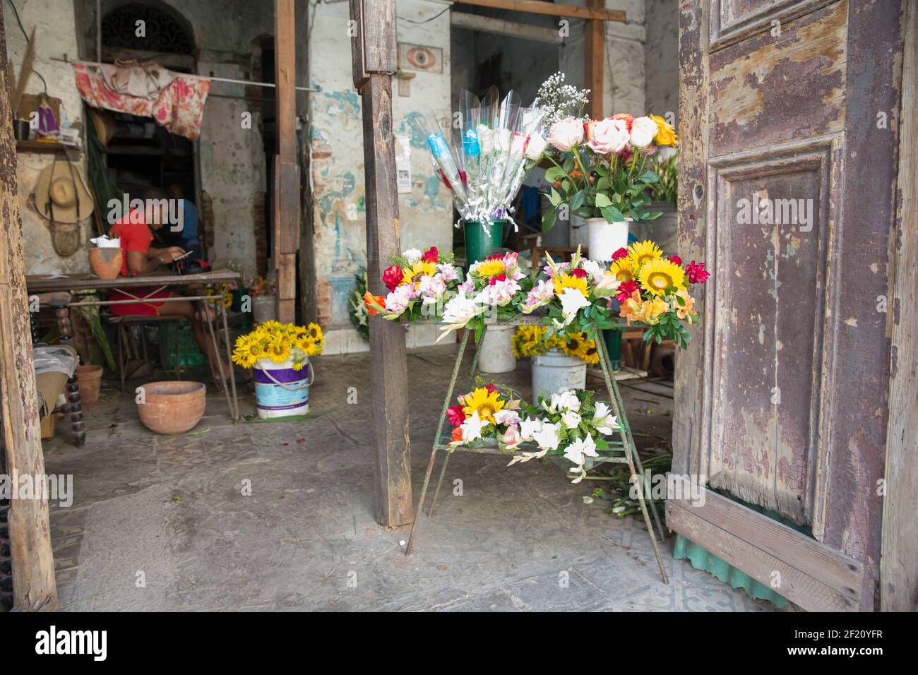 Kuba, Havanna - Blumengeschäft von außen, Stockfoto