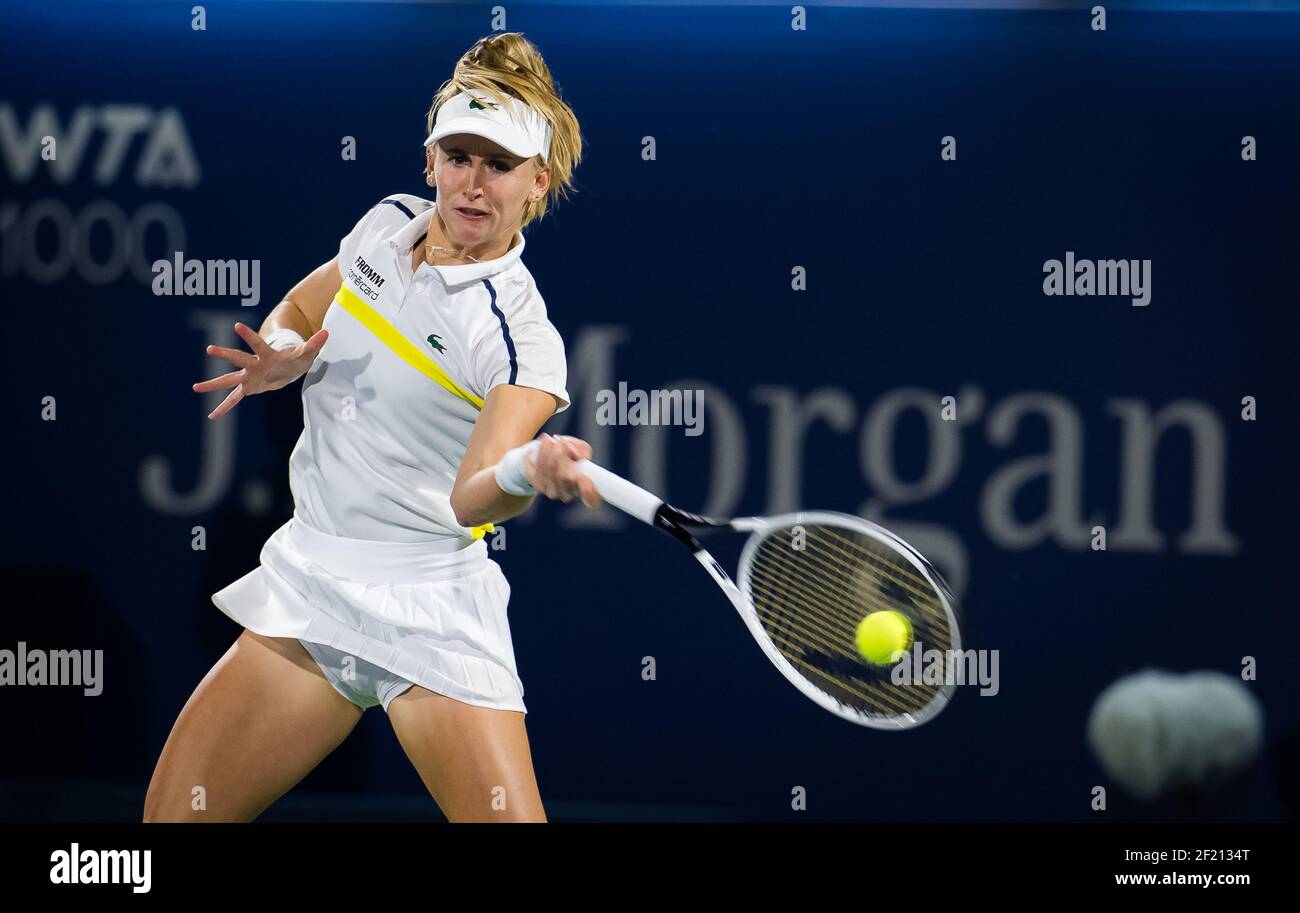 Jil Teichmann aus der Schweiz bei ihrem zweiten Spiel bei den Dubai Duty  Free Tennis Championships WTA 1000 9 am 2021. März 2021 im Dubai Duty Free  Tennis Stadium in Dubai, Vereinigte