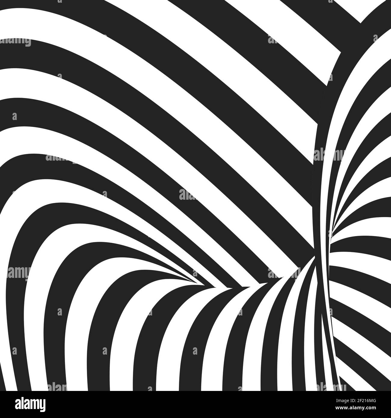 Abstrakte schwarz-weiße Wellenstreifen. Optischer Illusion-Effekt. Hypnotischer Kunsthintergrund. Stock Vektor