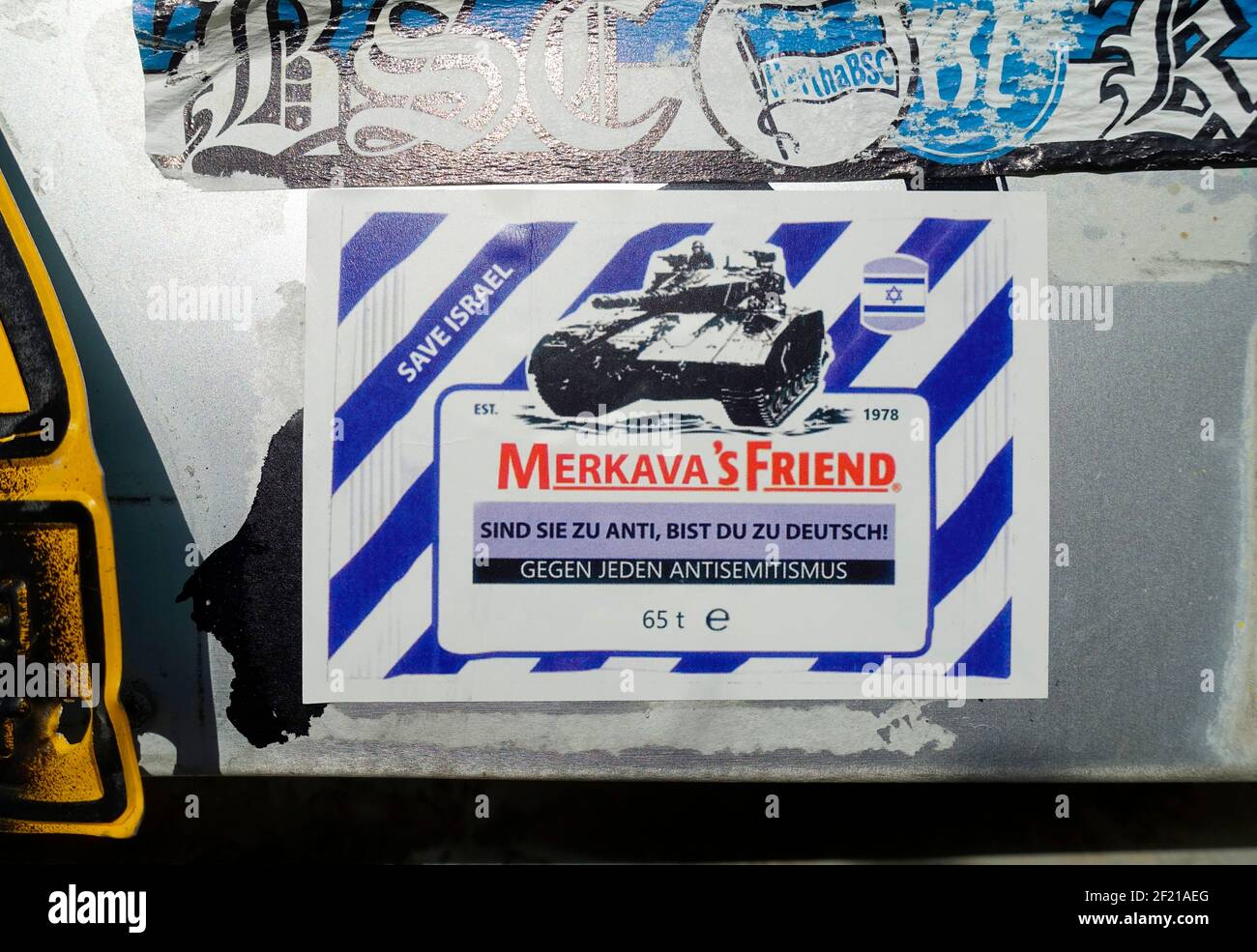 Aufkleber, Merkava's Friend, rette Israel, Berlin, Deutschland Stockfoto