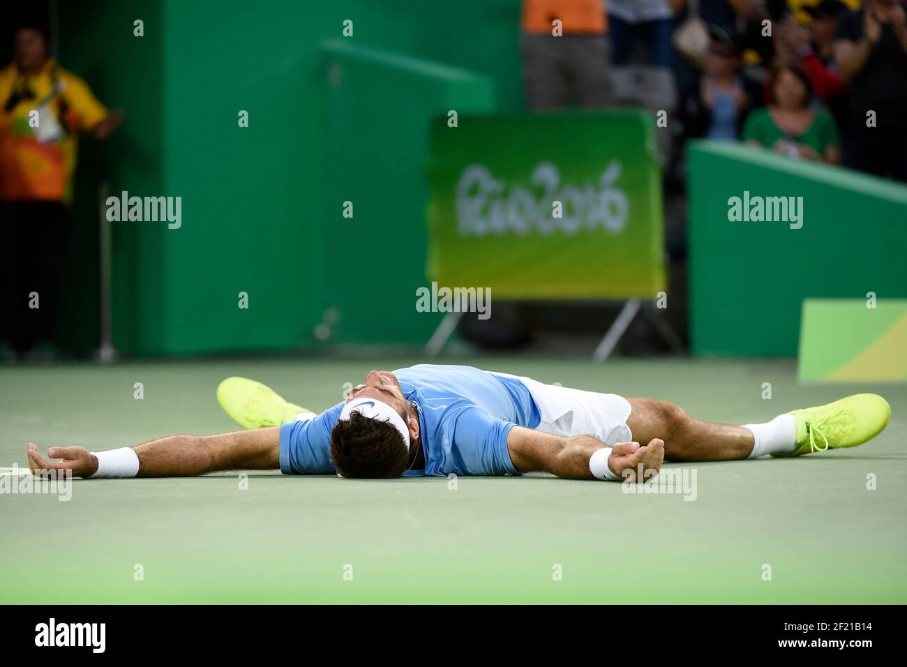 Der Argentinier Juan Martin Del Potro tritt im Tennis Men's Single Match gegen Rafael Nadal aus Spanien während der Olympischen Spiele RIO 2016, Tennis, am 13. August 2016, in Rio, Brasilien - Foto Jean Marie Hervio / KMSP / DPPI Stockfoto