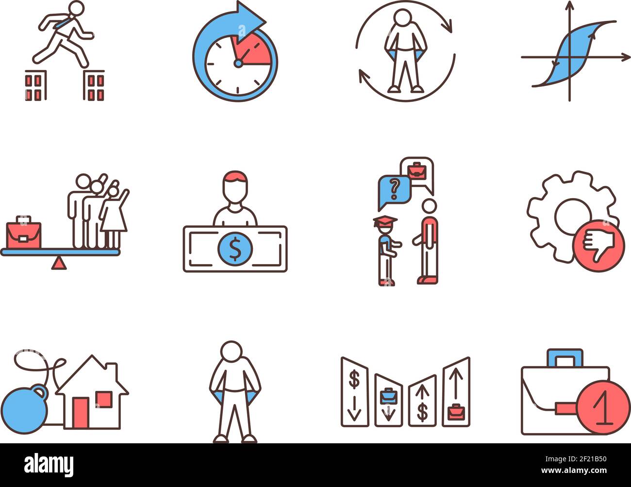 RGB-Farbsymbole für Arbeitslosigkeit eingestellt Stock Vektor