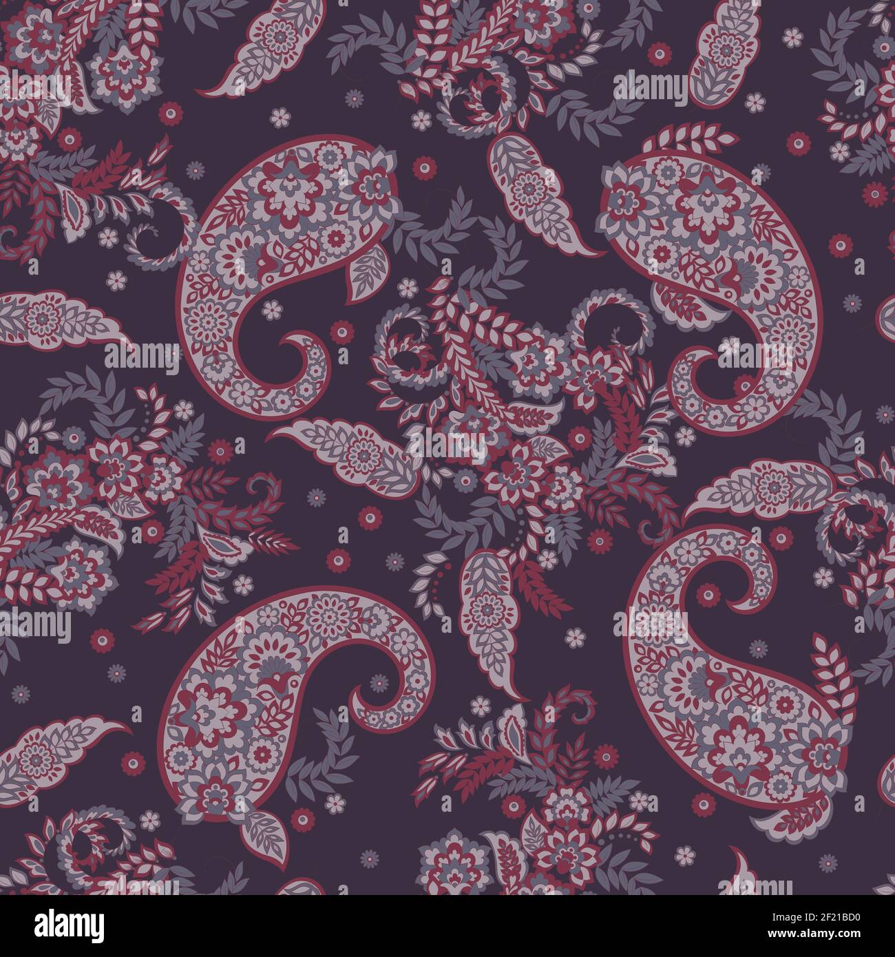 Paisley Vektor nahtloses Muster. Fantastische Blume, Blätter. Textiler Bohemian-Druck. Batik-Malerei. Vintage Stock Vektor