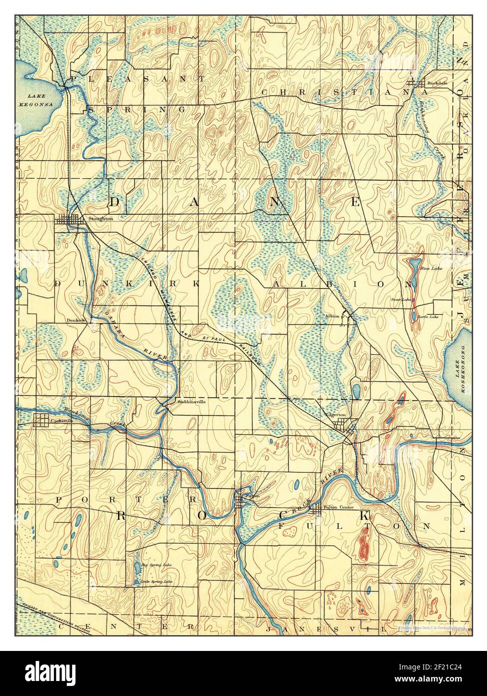 Stoughton, Wisconsin, Karte 1890, 1:62500, Vereinigte Staaten von Amerika von Timeless Maps, Daten U.S. Geological Survey Stockfoto