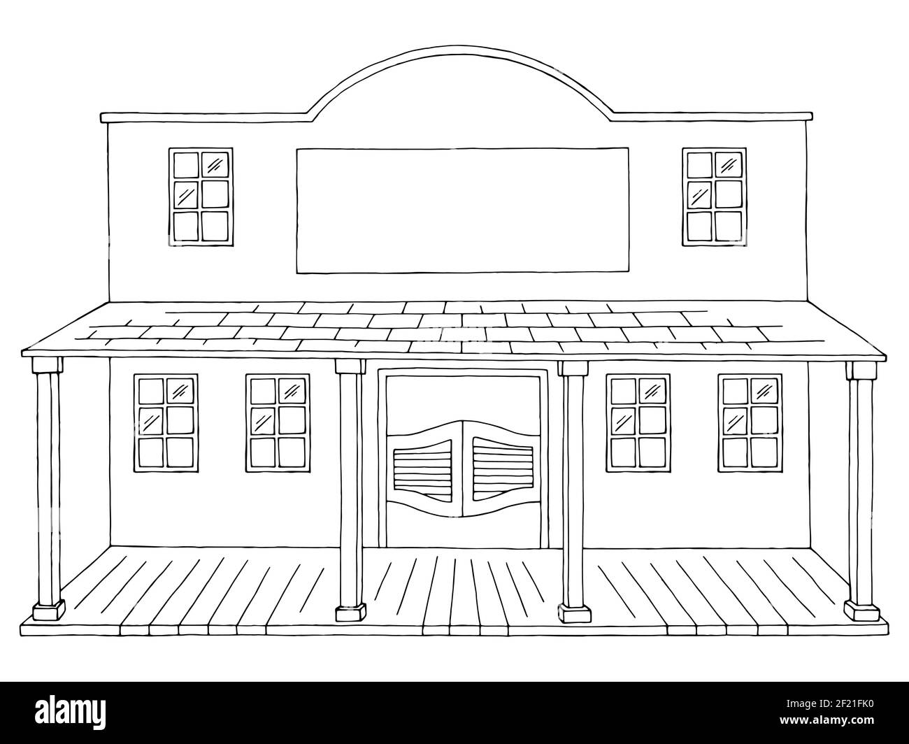 Altes Gebäude wilden Westen außen Grafik schwarz weiß isoliert Skizze Illustrationsvektor Stock Vektor