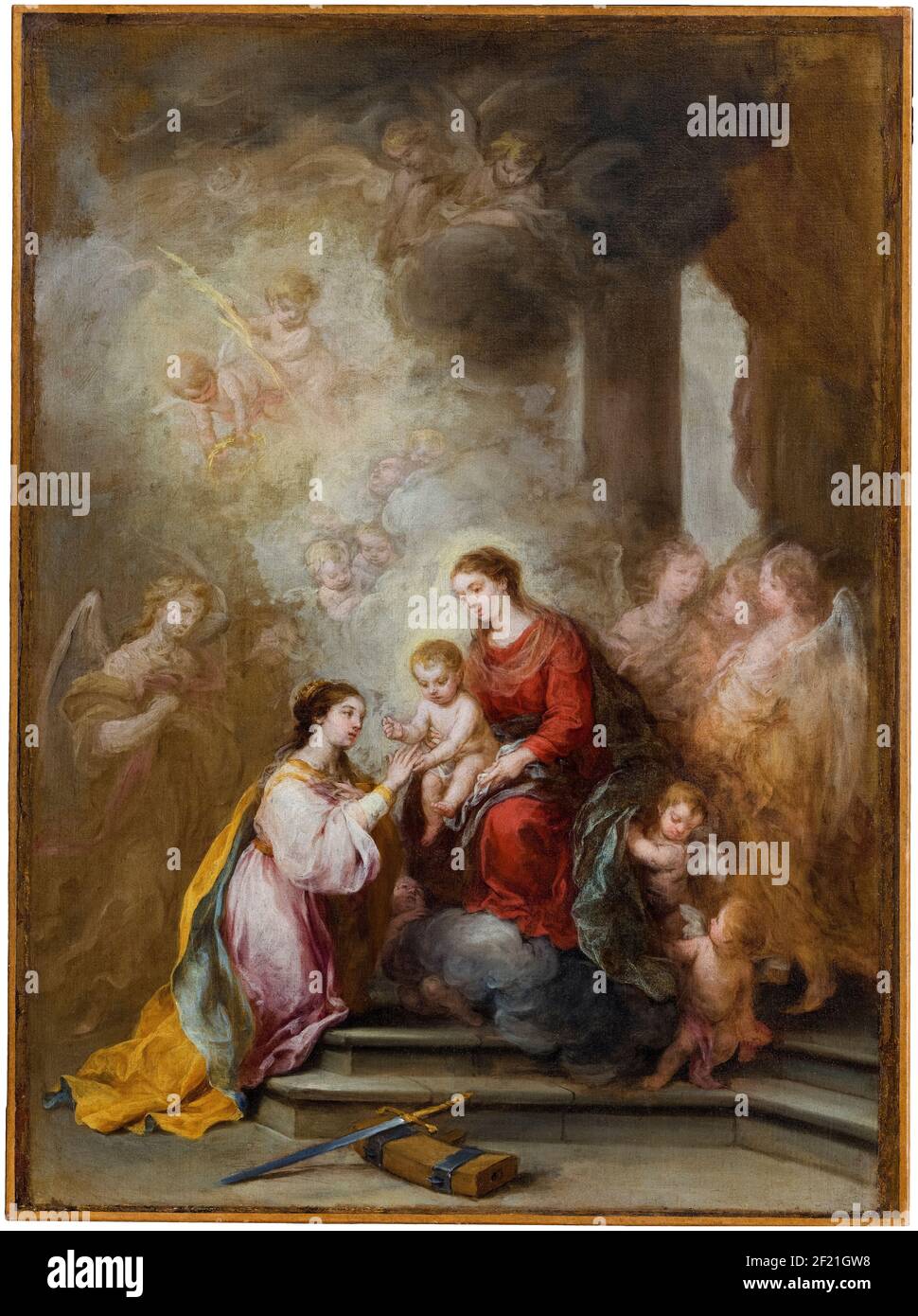 Die mystische Ehe der heiligen Katharina, Gemälde von Bartolomé Esteban Murillo, 1680-1682 Stockfoto