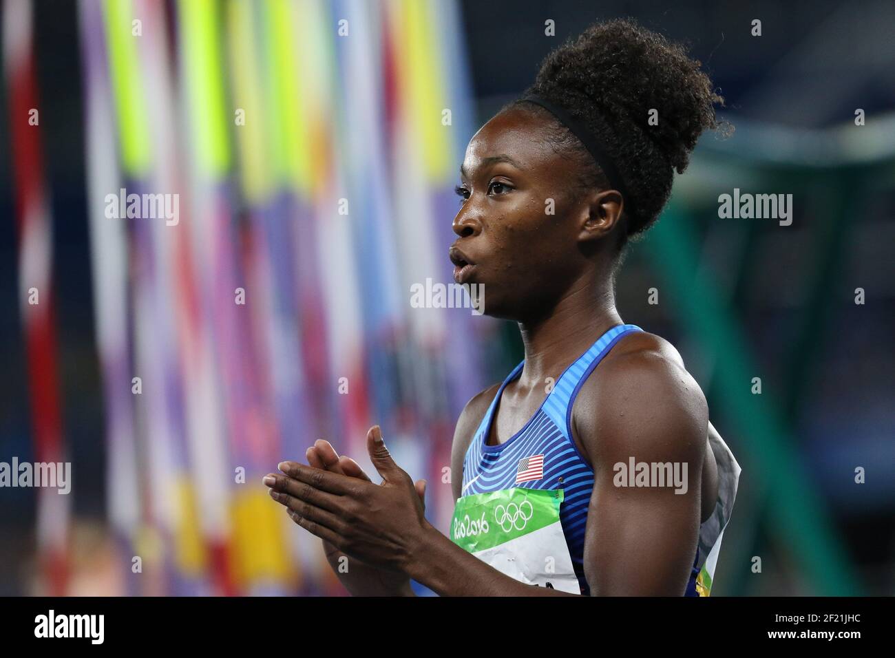 Tianna Bartoletta (USA) tritt in der Frauen 4x100 m-Staffel während der Olympischen Spiele RIO 2016, Leichtathletik, am 18. August 2016, in Rio, Brasilien - Foto Eddy Lemaistre / KMSP / DPPI Stockfoto