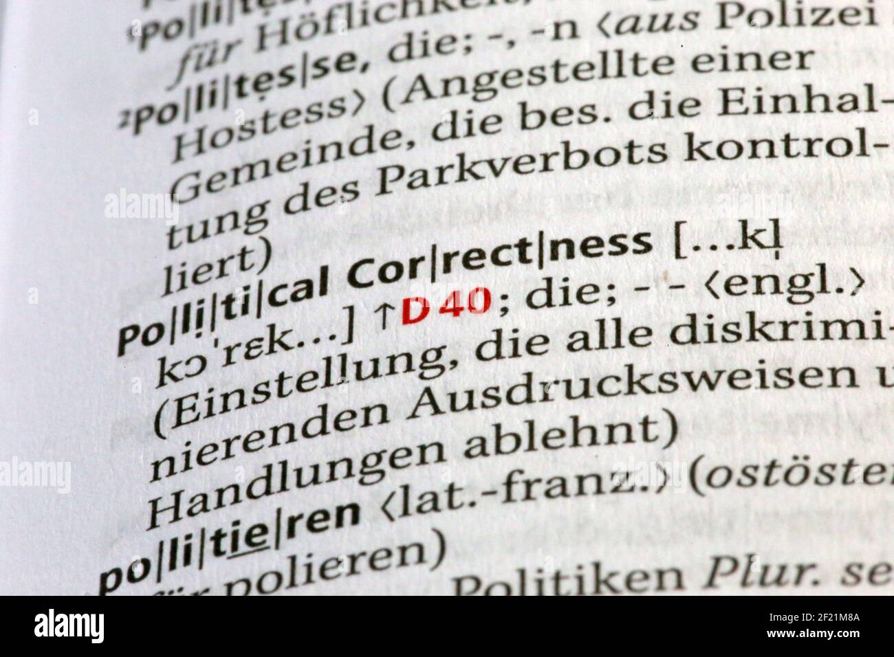 Symbolbild politische Korrektheit, Auszug aus der Ausgabe 28th von Duden (Deutschland) Stockfoto