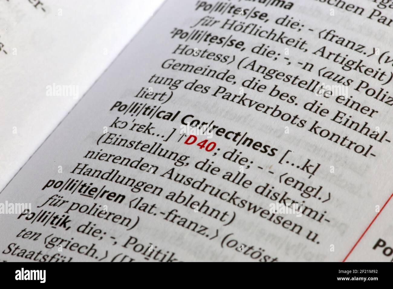 Symbolbild politische Korrektheit, Auszug aus der Ausgabe 28th von Duden (Deutschland) Stockfoto