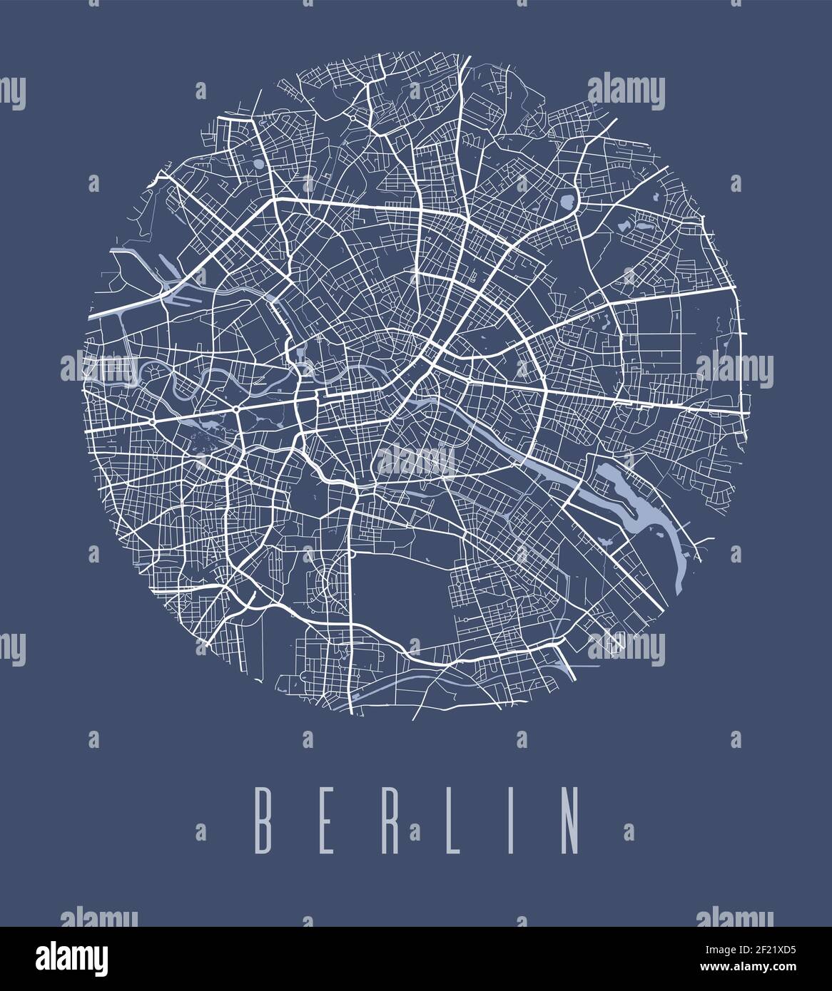 Kartenposter Berlin. Dekoratives Design Stadtplan von Berlin Stadt. Stadtbild ARIA Panorama Silhouette Luftbild, Typografie Stil. Land, Fluss, Autobahn Stock Vektor