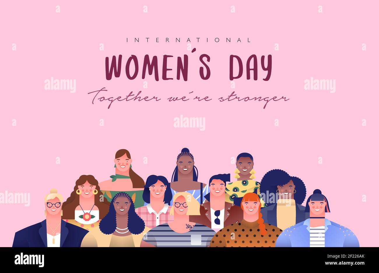 Internationaler Frauentag Grußkarte Illustration von verschiedenen jungen Frauen Charaktere für besondere Frauenrechte Event Urlaub oder feministische Kampagne Des Stock Vektor