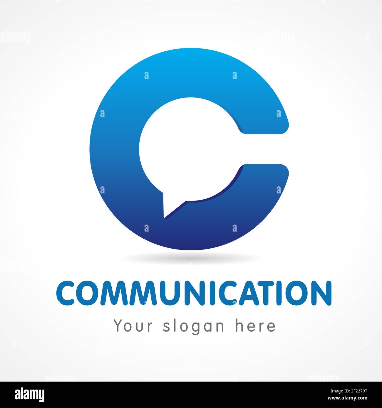 C-Buchstabe Kommunizieren Logo. Business- oder Bildungsconsult, blaues Volumenzeichen. FAQ, I.Q., kontaktieren Sie uns, Computer oder Smartphone-Einstellungen, sprechen ic Stock Vektor