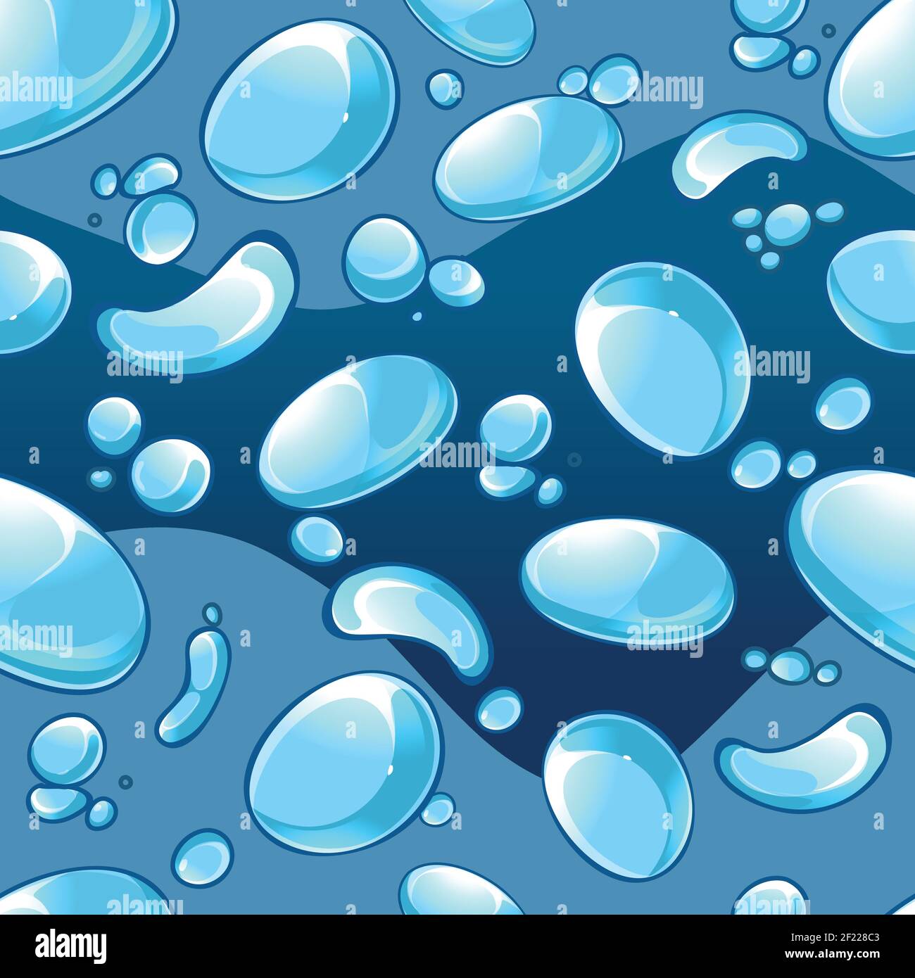 Wasser Blasen nahtlose Hintergrund in Cartoon-Stil. Wasser flüssig, sauber nass, glänzend und frisch aqua, Vektor-Illustration Stock Vektor