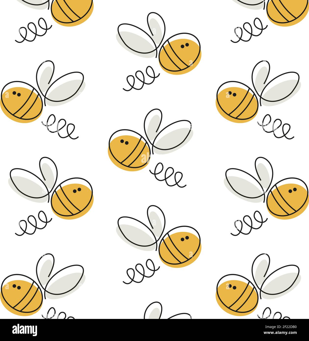 Buzzy Bee Nahtloses, sich wiederholendes Vektormuster auf weißem Hintergrund Stock Vektor
