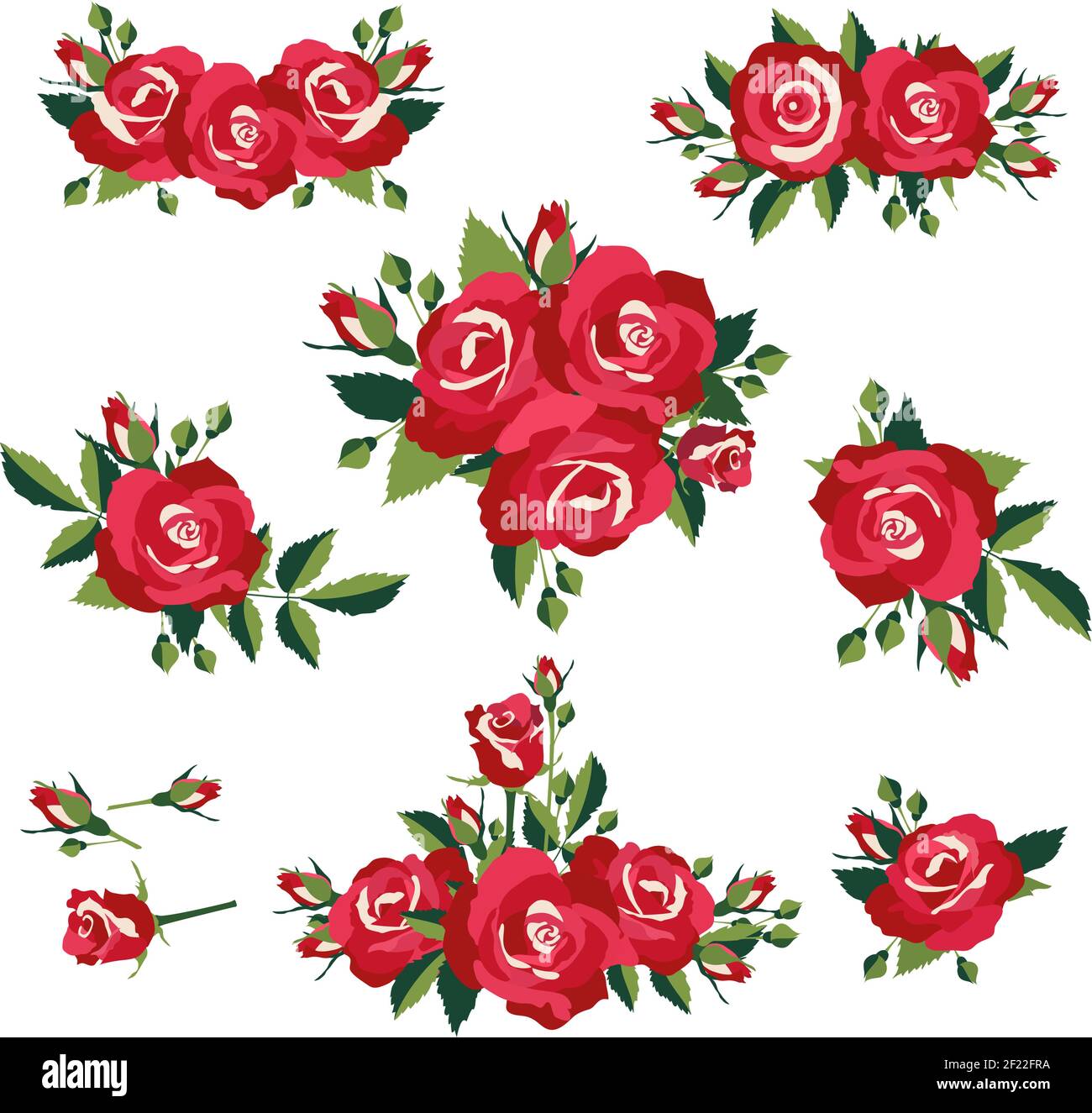 blütenstand oder Blumensträuße von Rosen auf weißem Hintergrund Vektor-Illustration Stock Vektor
