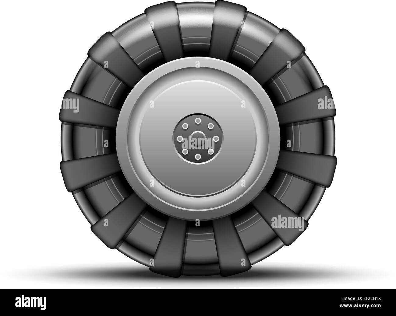 Großes schwarzes Rad des Traktors isoliert auf weißem Hintergrund. EPS10 Deckkraft. Editierbare EPS und Rendering im JPG-Format Stock Vektor