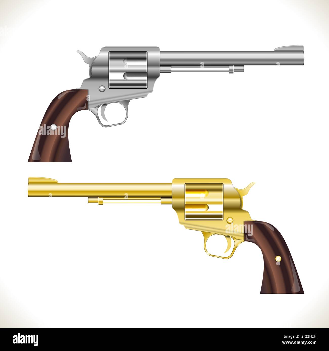 Silber und Gold Vector Revolver Gun isoliert auf weiß. EPS10 Deckkraft. Editierbare EPS und Rendering im JPG-Format Stock Vektor