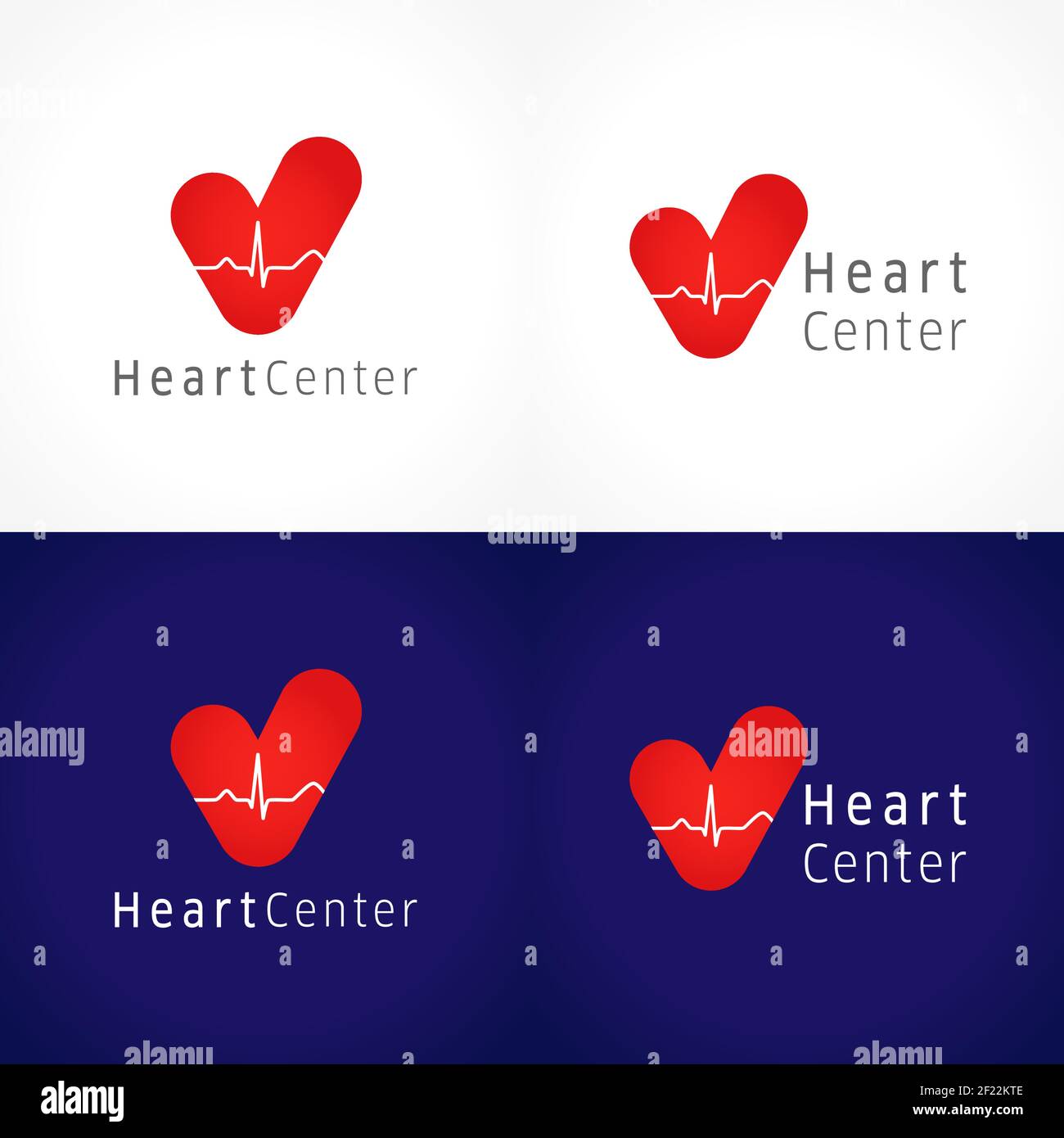 Logo-Konzept mit Herzmitte. Vector Design, das Logo der Kardiologie Klinik. Icons Idee der Gesundheitsversorgung, Krankenhäuser, Tests, Kliniken, Apotheken. Gesund Stock Vektor