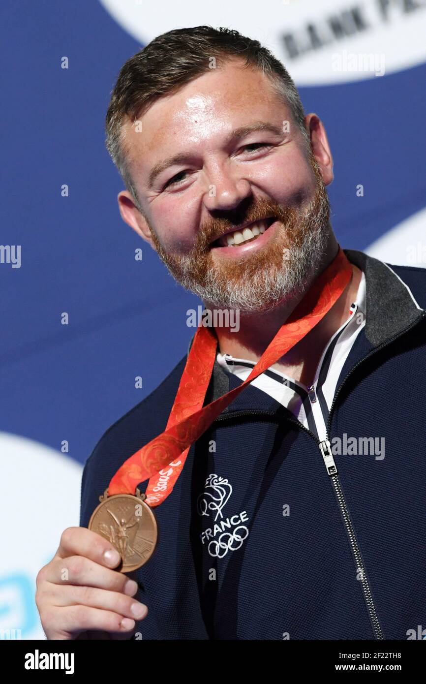 Yannick Szczepaniak erhält Bronzemedaille 9 Jahre nach den Olympischen Spielen in Peking während der Wrestling World Championship 2017, am 21. August 2017, in der AccorHotels Arena in Paris, Frankreich - Foto Philippe Millereau / KMSP / DPPI Stockfoto